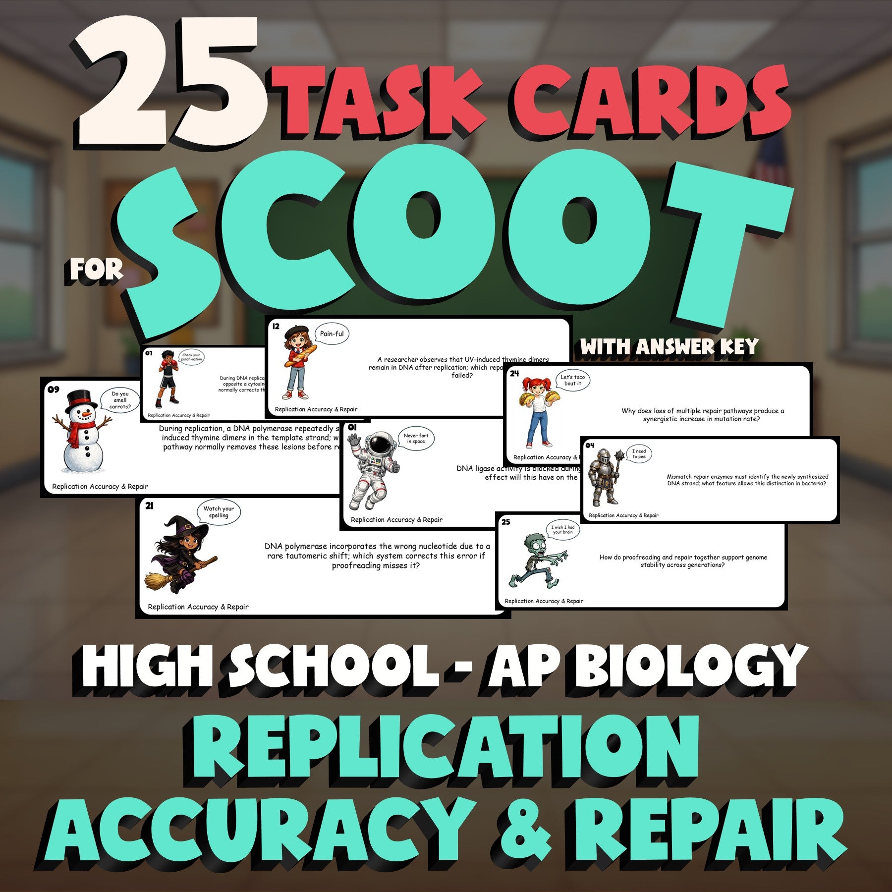 Replication Accuracy & Repair SCOOT TASK CARDS Science Game - No Prep AP Biology