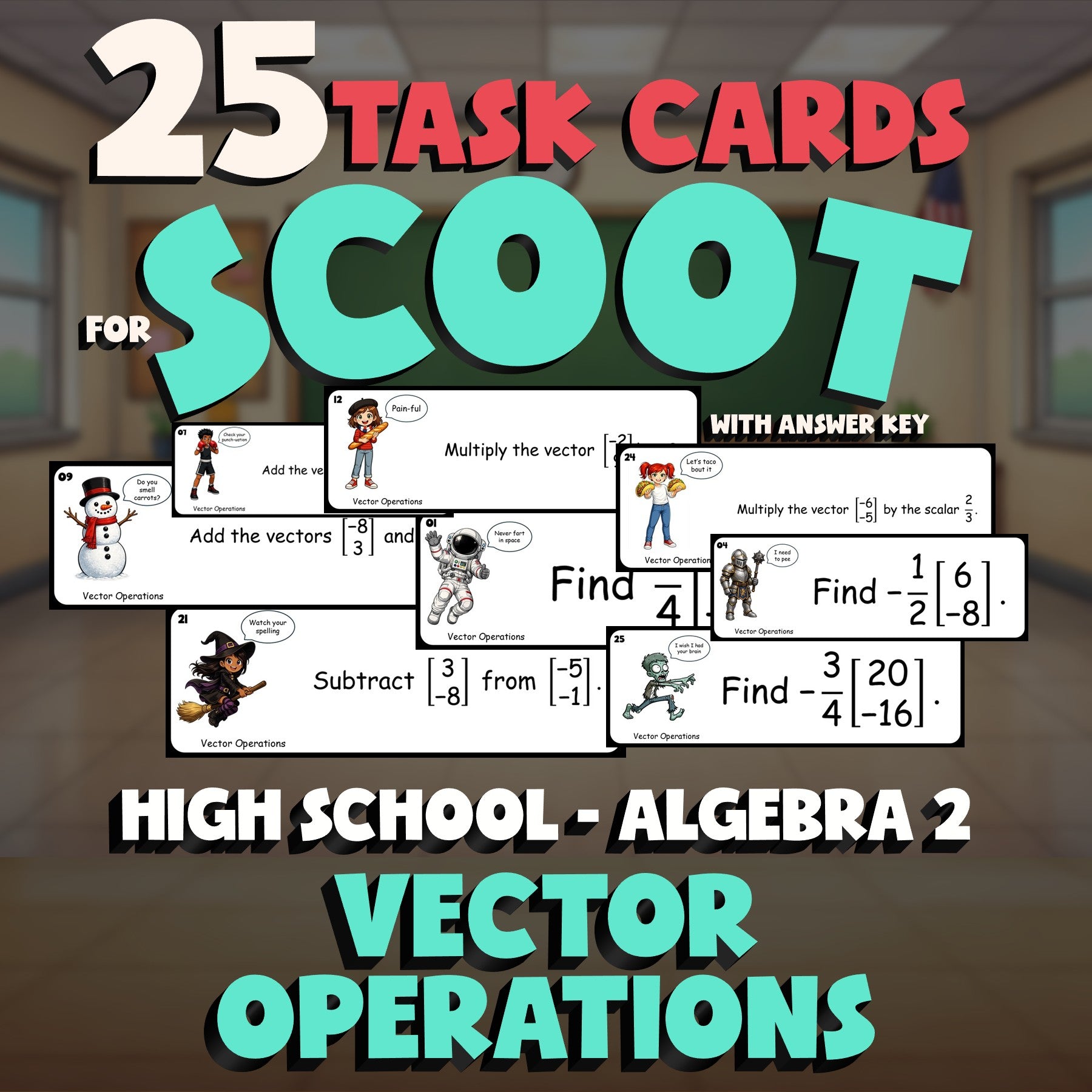 Vector Operations SCOOT TASK CARDS Math Game - No Prep Algebra 2 Review Activity