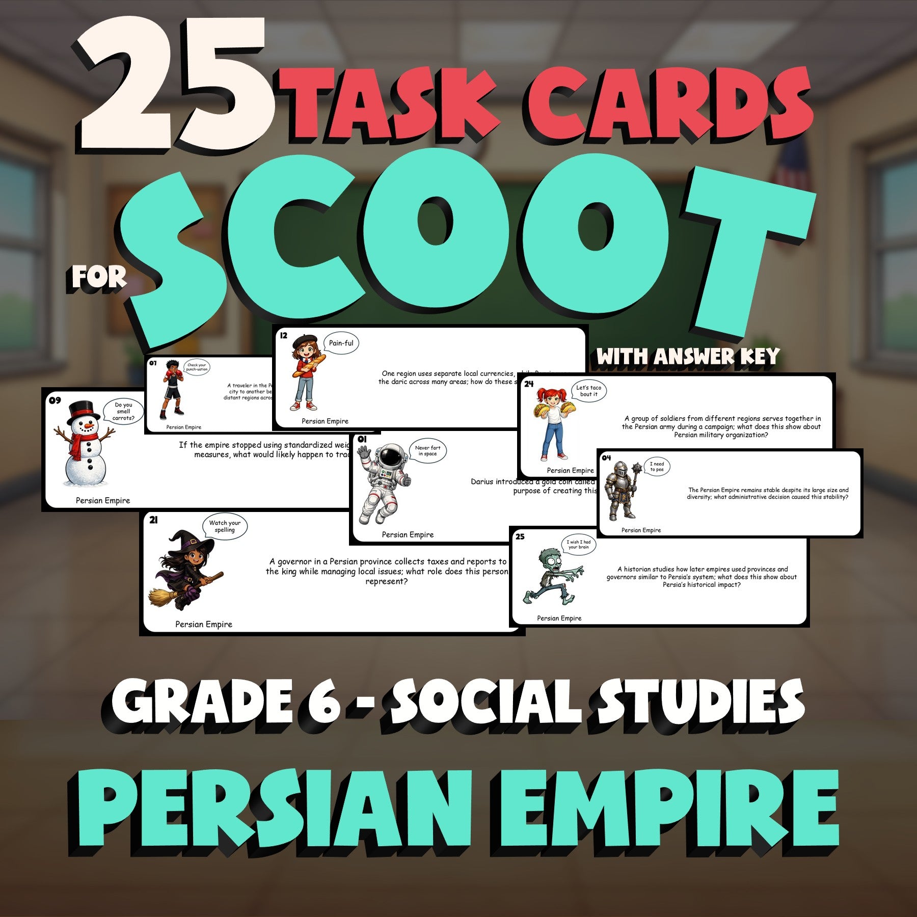 Persian Empire SCOOT TASK CARDS Socials Game - No Prep Grade 6 Review Activity