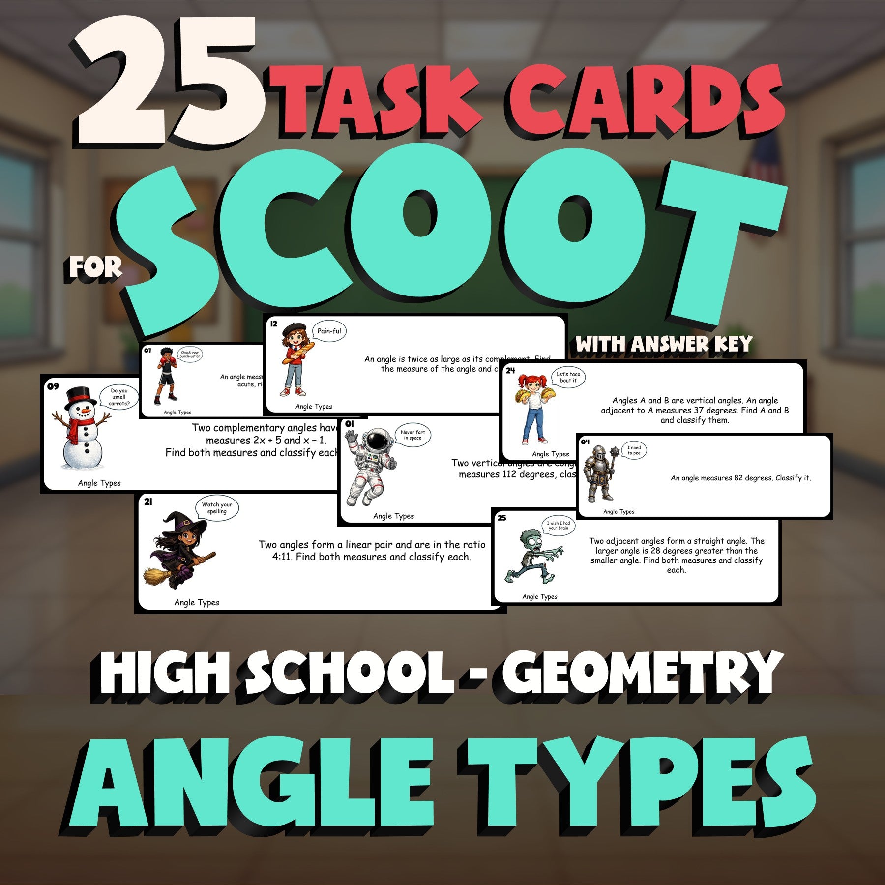 Angle Types SCOOT TASK CARDS Math Game - No Prep Geometry Review Activity