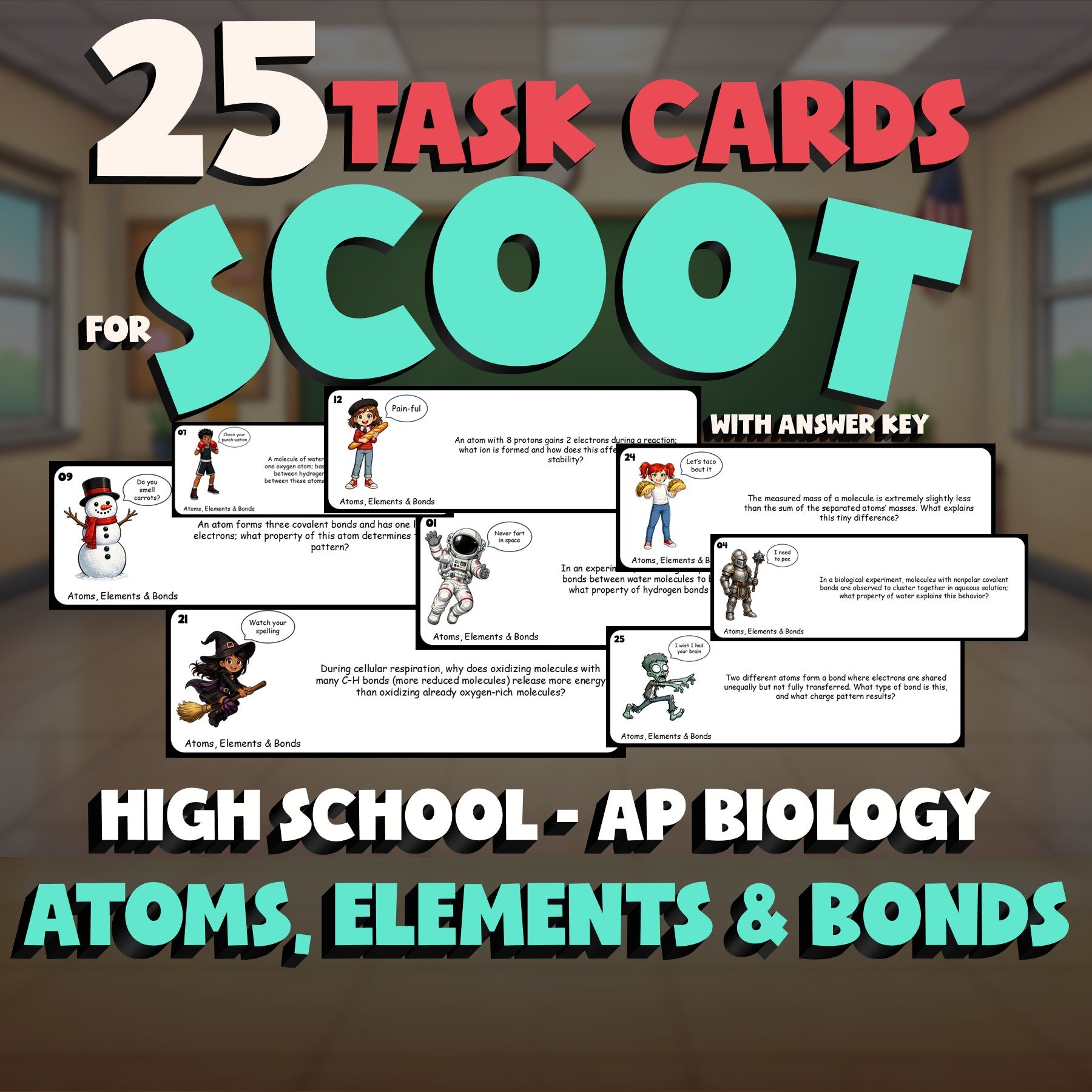 Atoms, Elements & Bonds SCOOT TASK CARDS Science Game - No Prep AP Biology