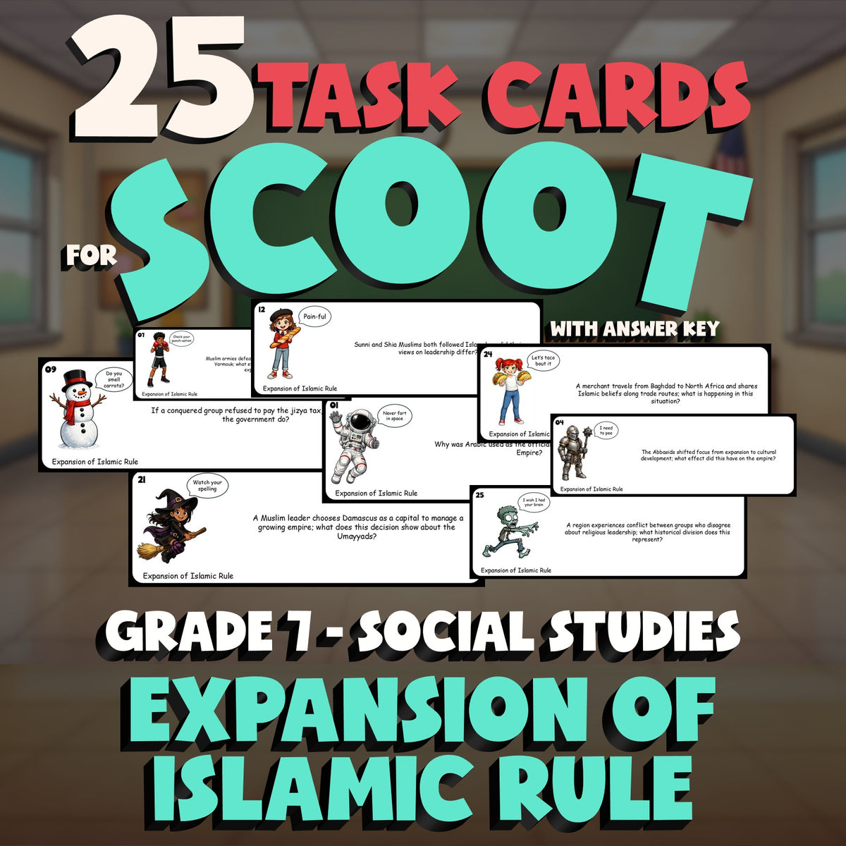 Expansion of Islamic Rule SCOOT TASK CARDS Socials Game - No Prep Grade 7 Review