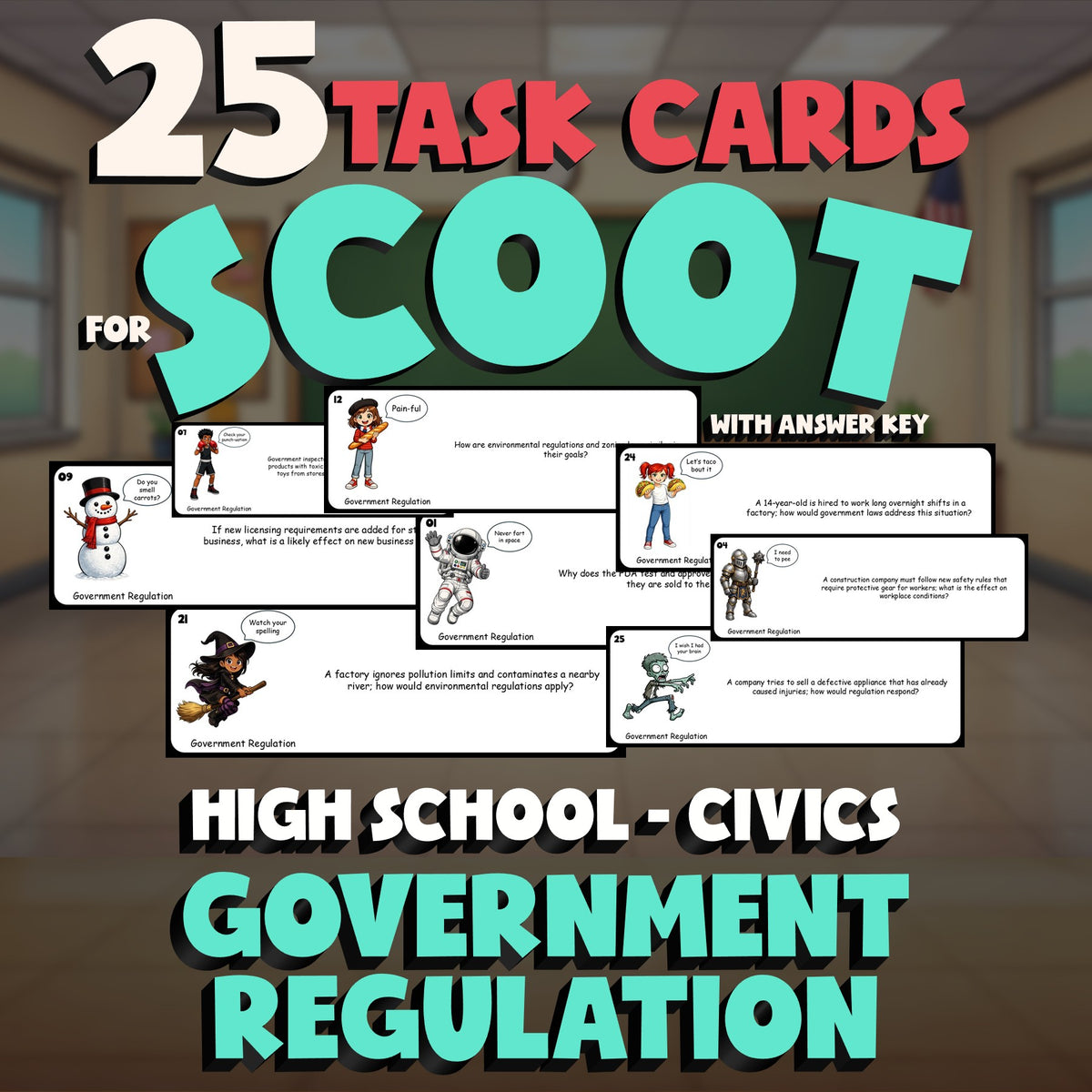 Government Regulation SCOOT TASK CARDS Civics Game - No Prep Review Activity