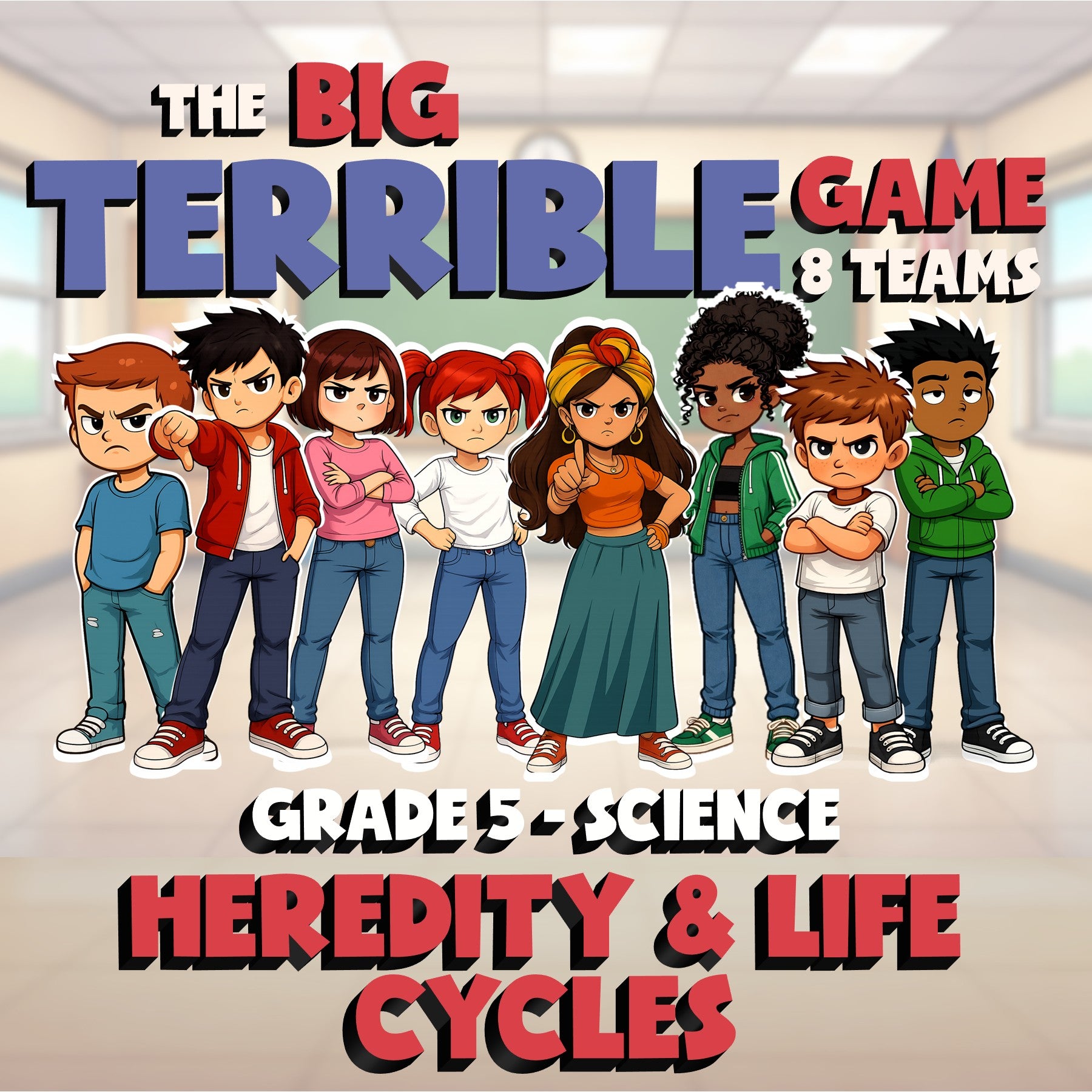 Heredity & Life Cycles BIG TERRIBLE GAME - No Prep Grade 5 Science Review