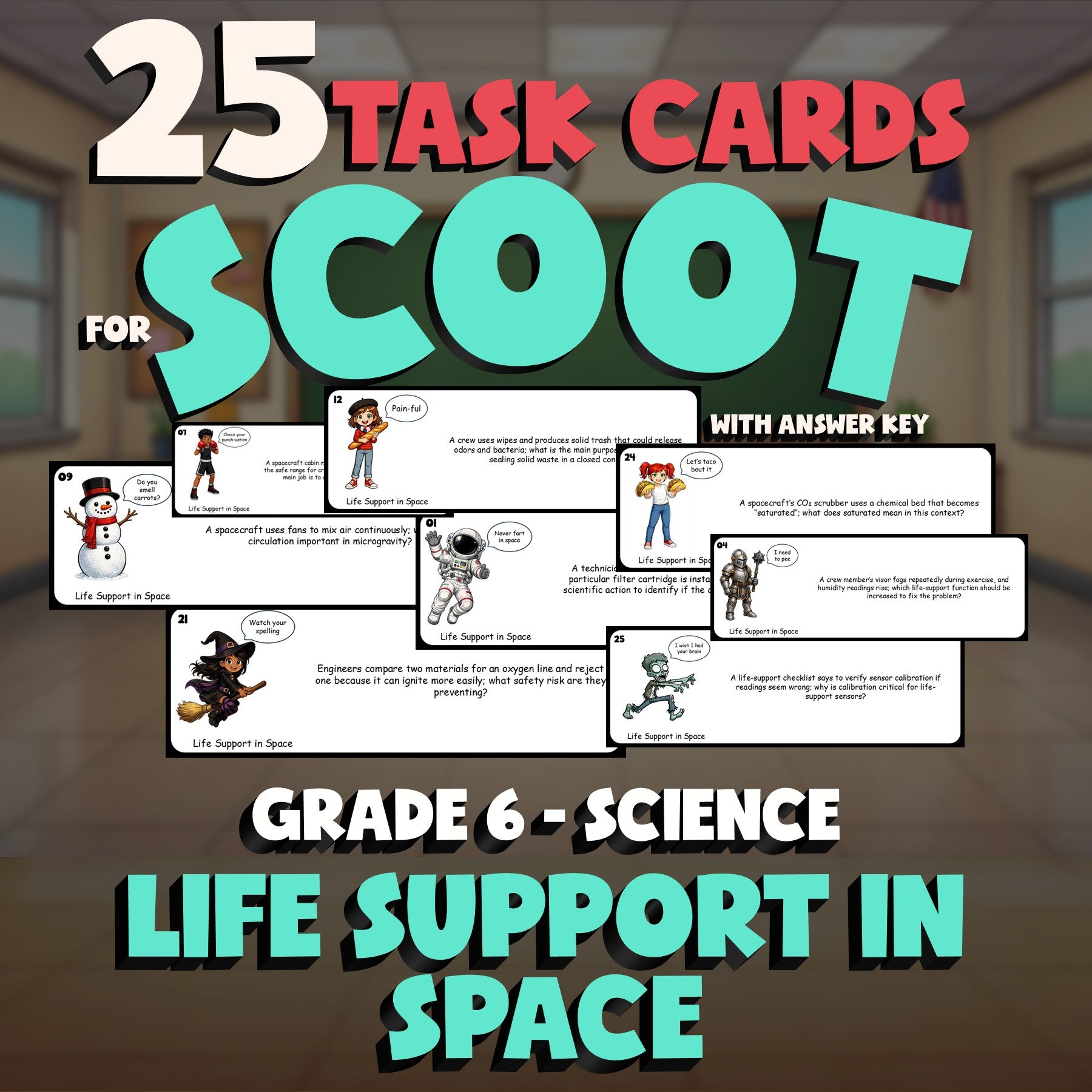 Life Support in Space SCOOT TASK CARDS Science Game - No Prep Grade 6 Review