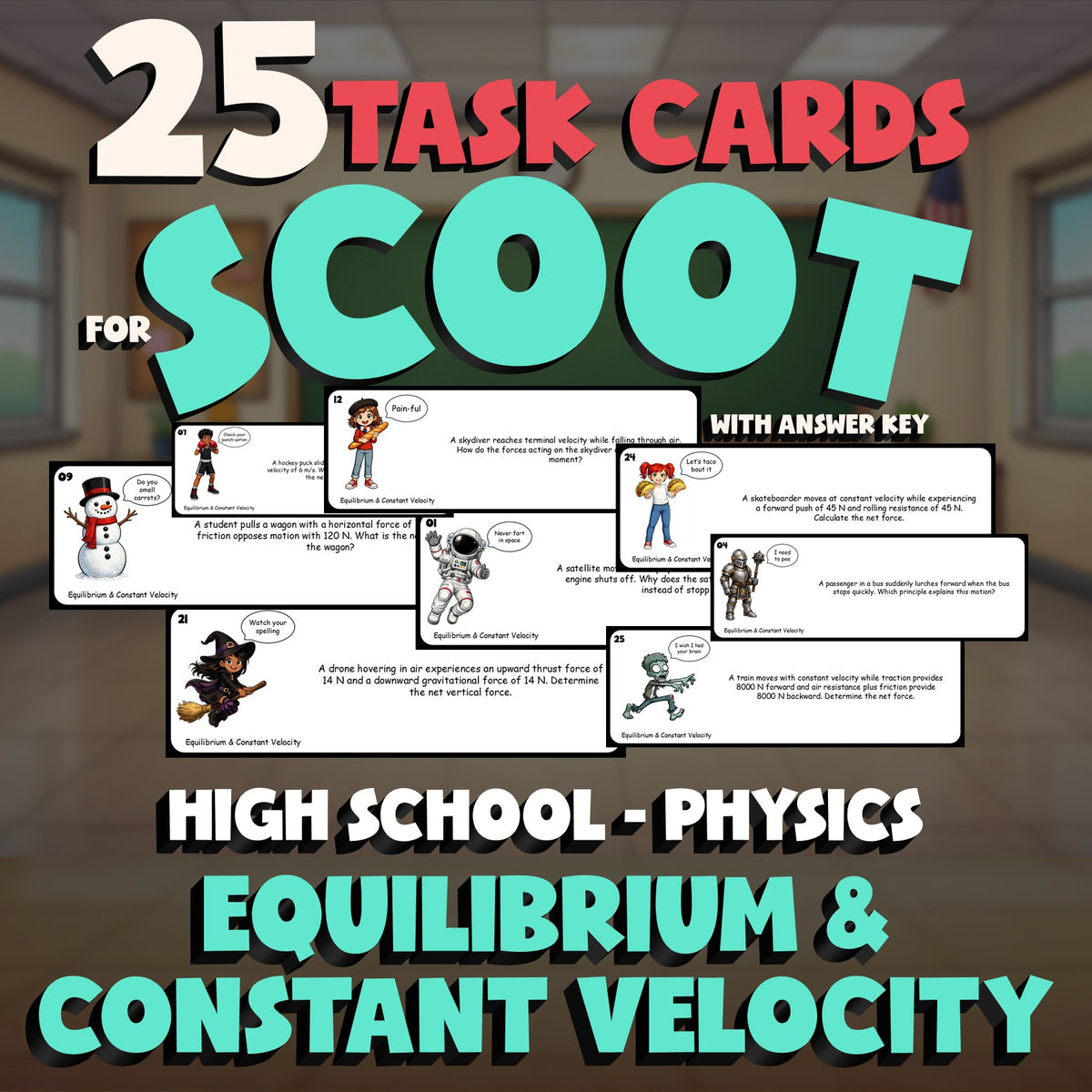 Equilibrium & Constant Velocity SCOOT TASK CARDS Science Game - No Prep Physics