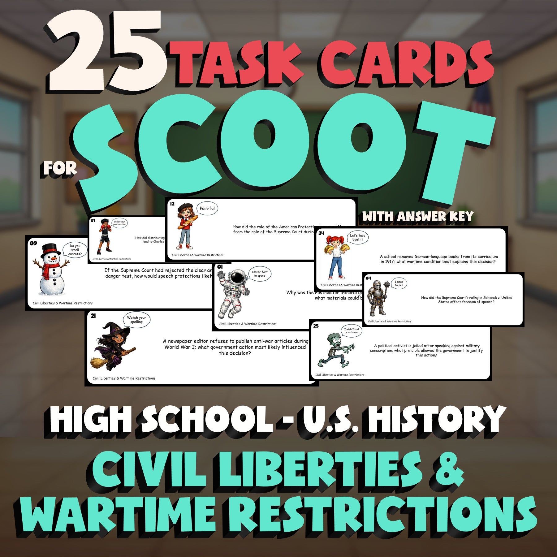 Civil Liberties & Wartime Restrictions SCOOT TASK CARDS U.S. History Game