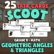 Geometric Angles & Triangles SCOOT TASK CARDS Math Game - No Prep Grade 9 Review