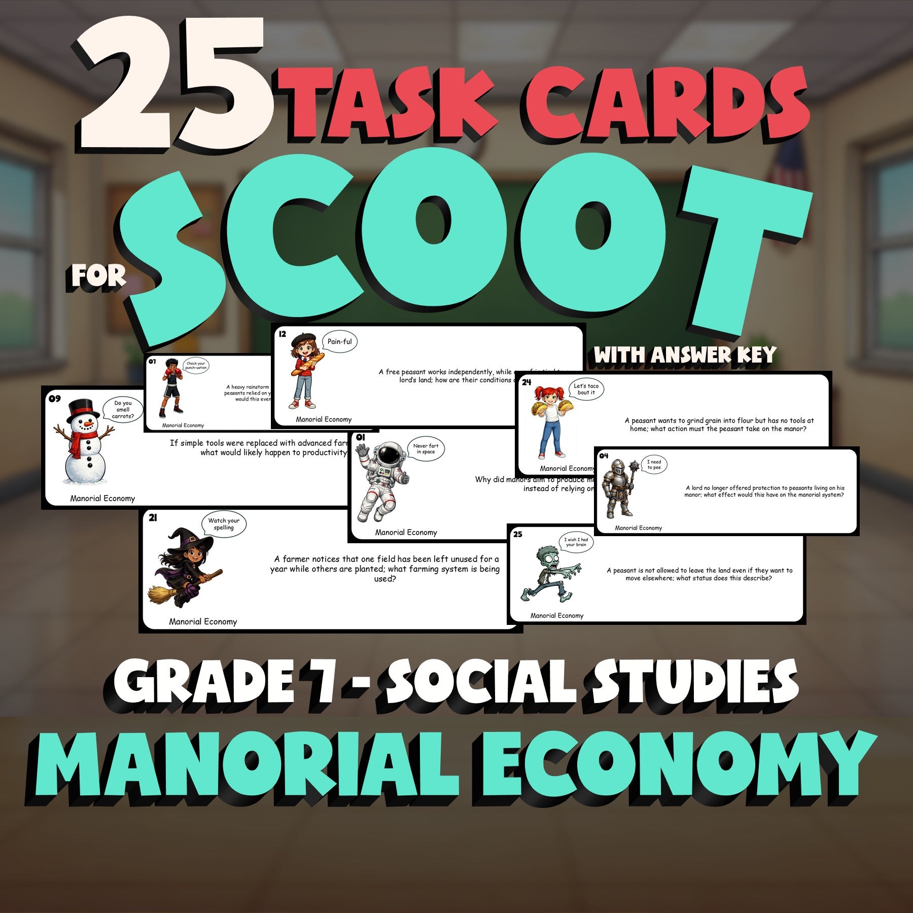 Manorial Economy SCOOT TASK CARDS Socials Game - No Prep Grade 7 Review Activity