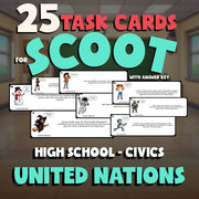United Nations SCOOT TASK CARDS Civics Game - No Prep Review Activity