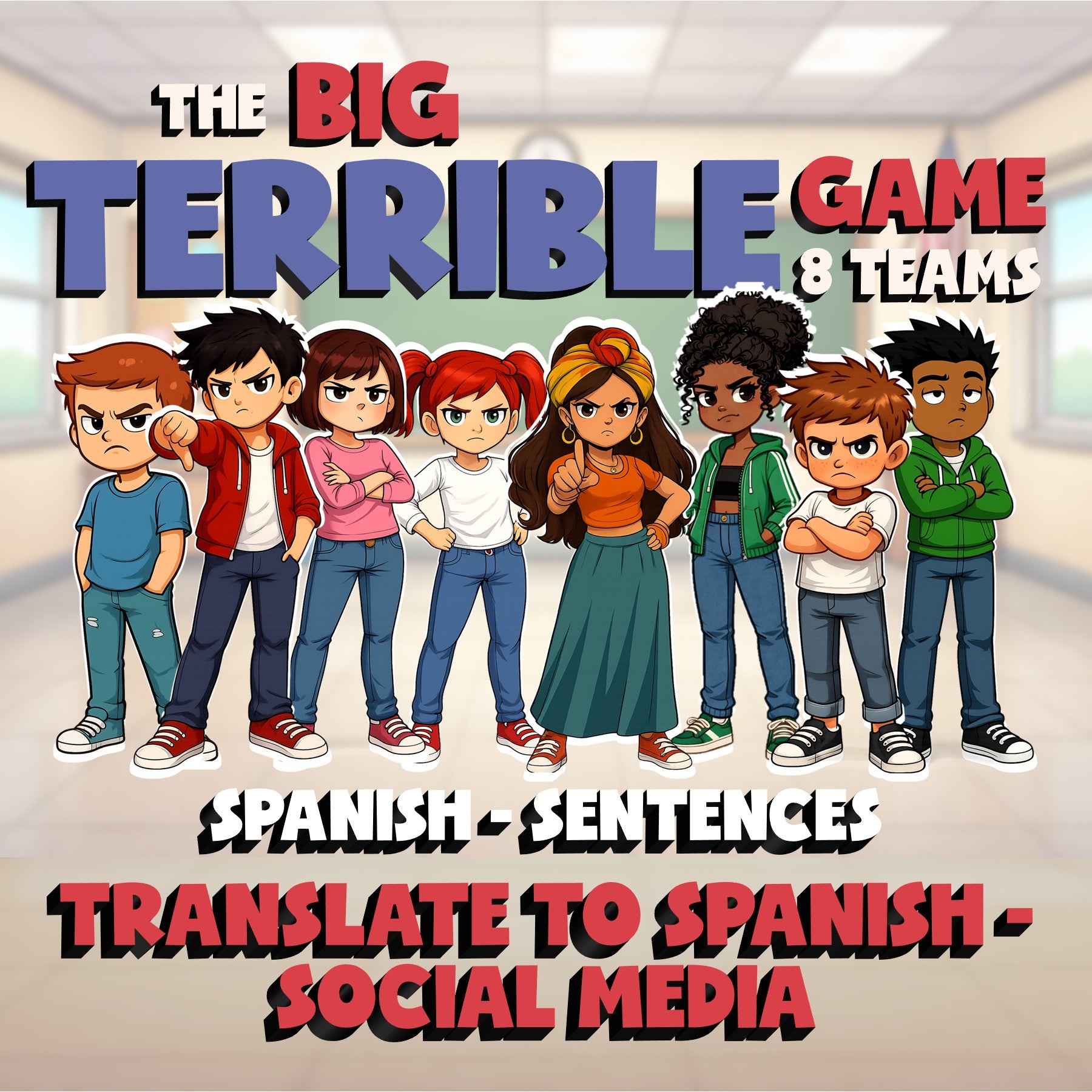 Translate to Spanish - Social Media BIG TERRIBLE GAME - No Prep Spanish Exercise