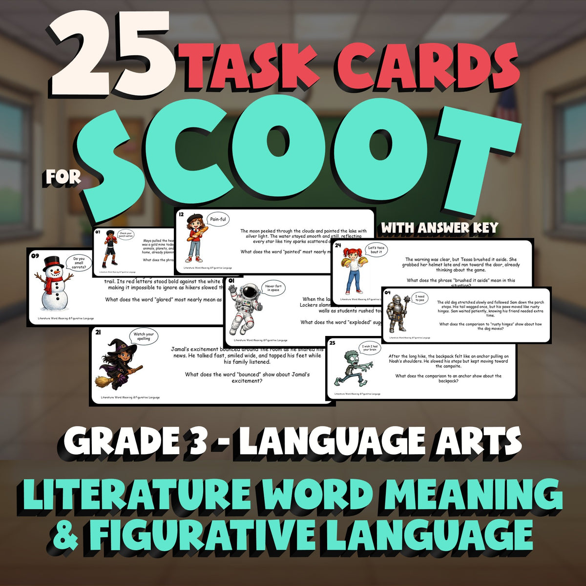 Literature Word Meaning & Figurative Language SCOOT TASK CARDS ELA Game Grade 3