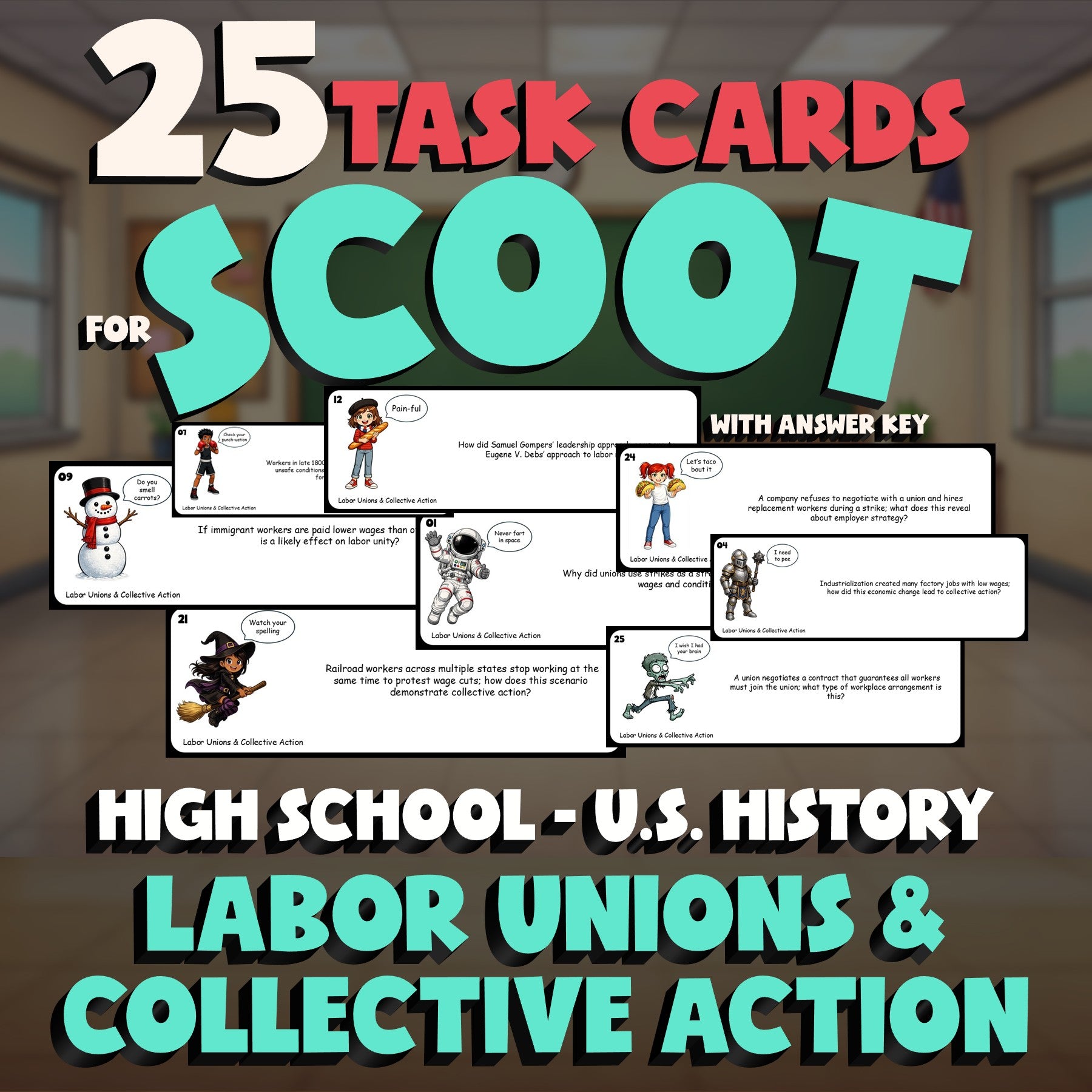 Labor Unions & Collective Action SCOOT TASK CARDS U.S. History Game - No Prep