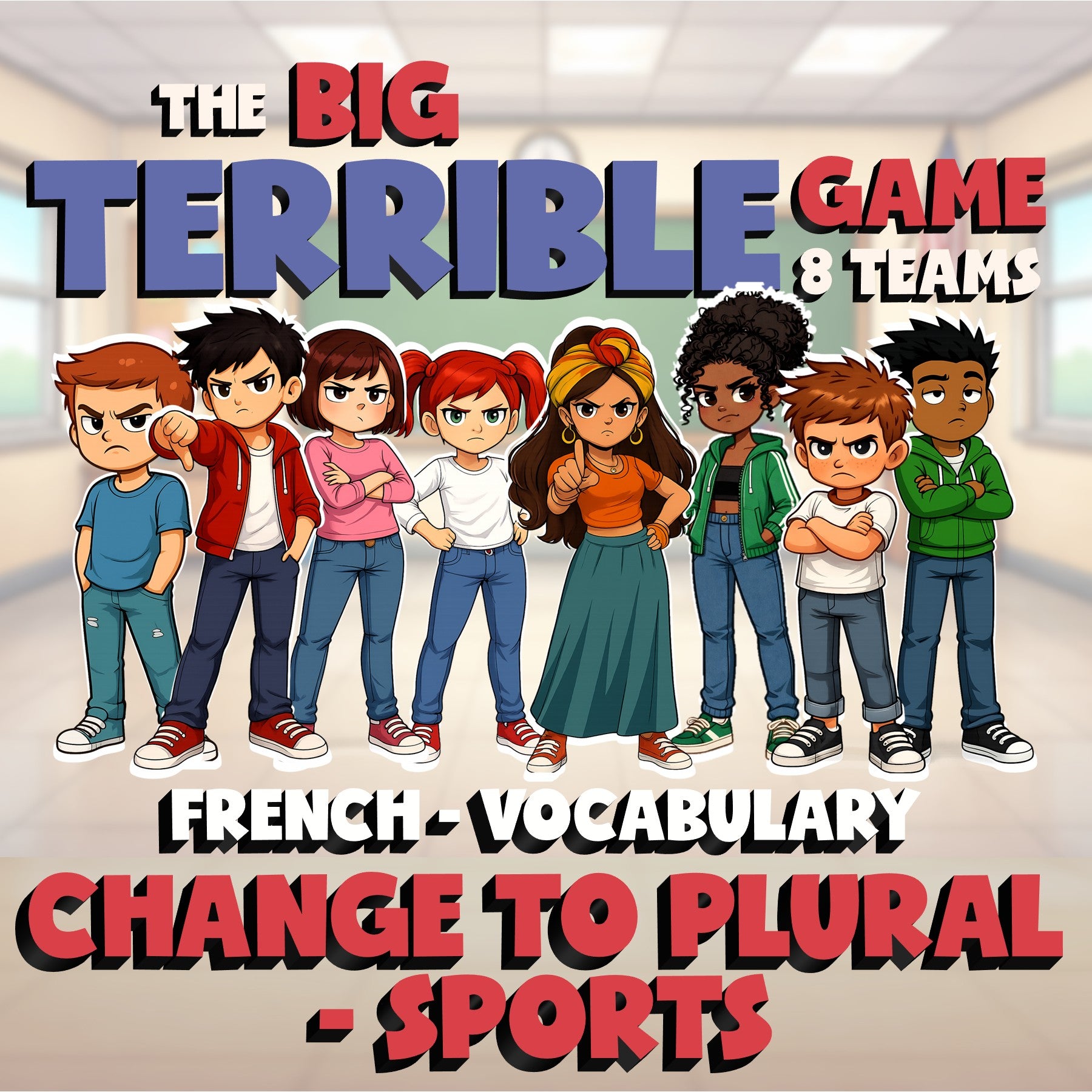 Change to Plural - Sports BIG TERRIBLE GAME - No Prep French Exercise Activity