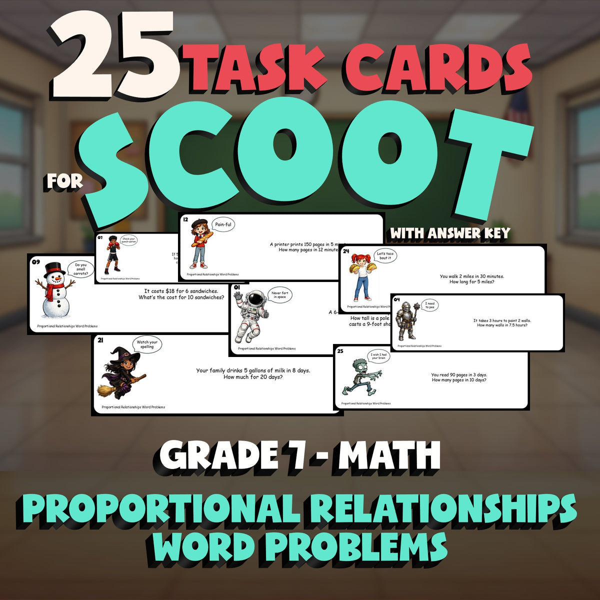 Proportional Relationships Word Problems SCOOT TASK CARDS Math Game - Grade 7