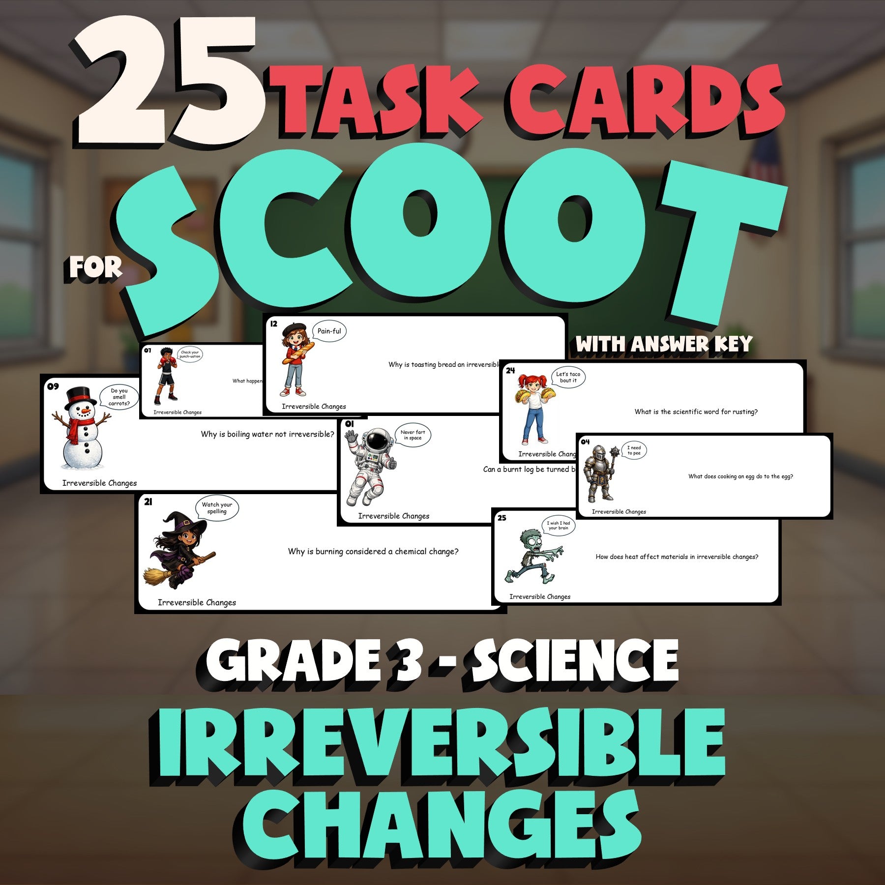 Irreversible Changes SCOOT TASK CARDS Science Game - No Prep Grade 3 Review