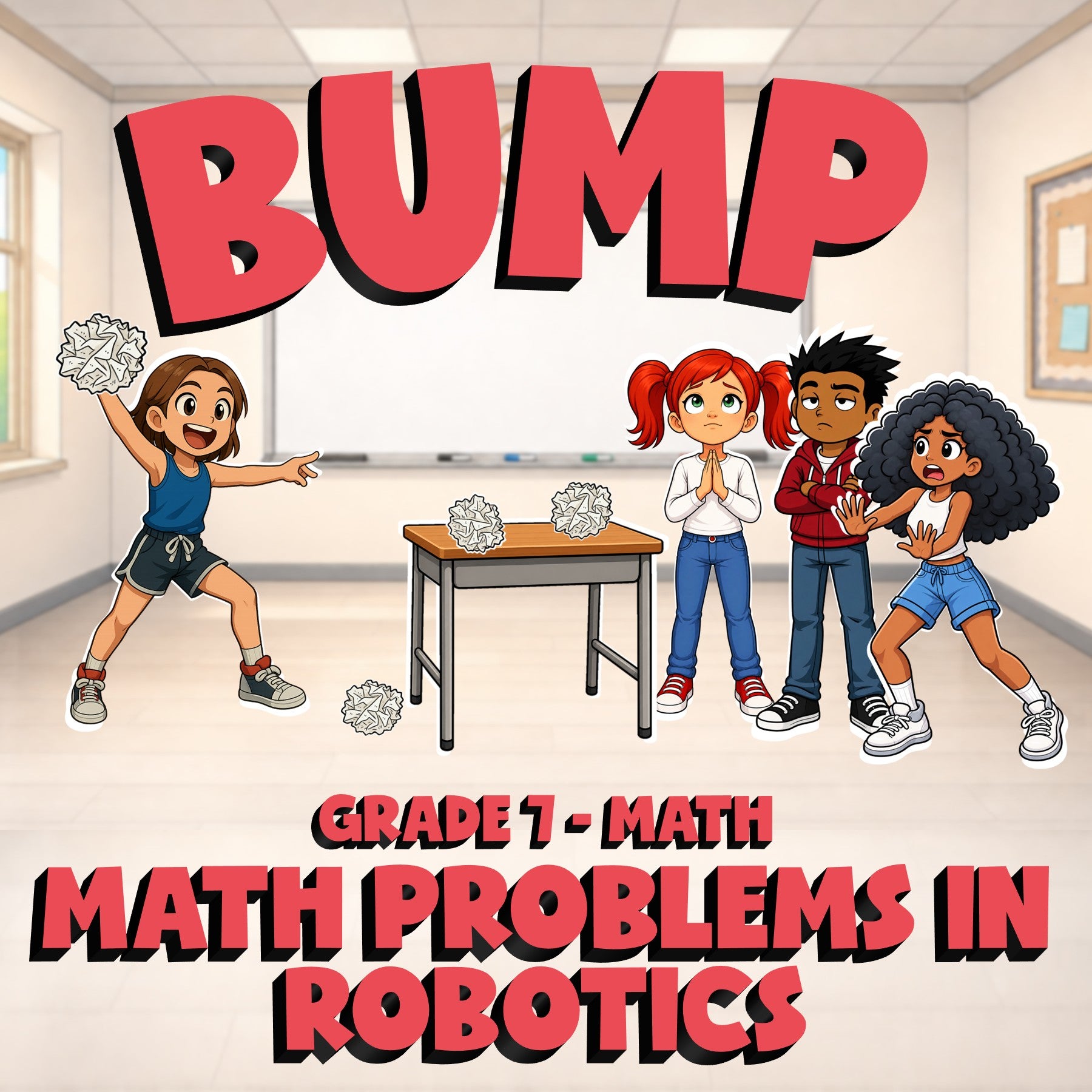 Math Problems in Robotics BUMP Math Game - No Prep Grade 7 Review Activity