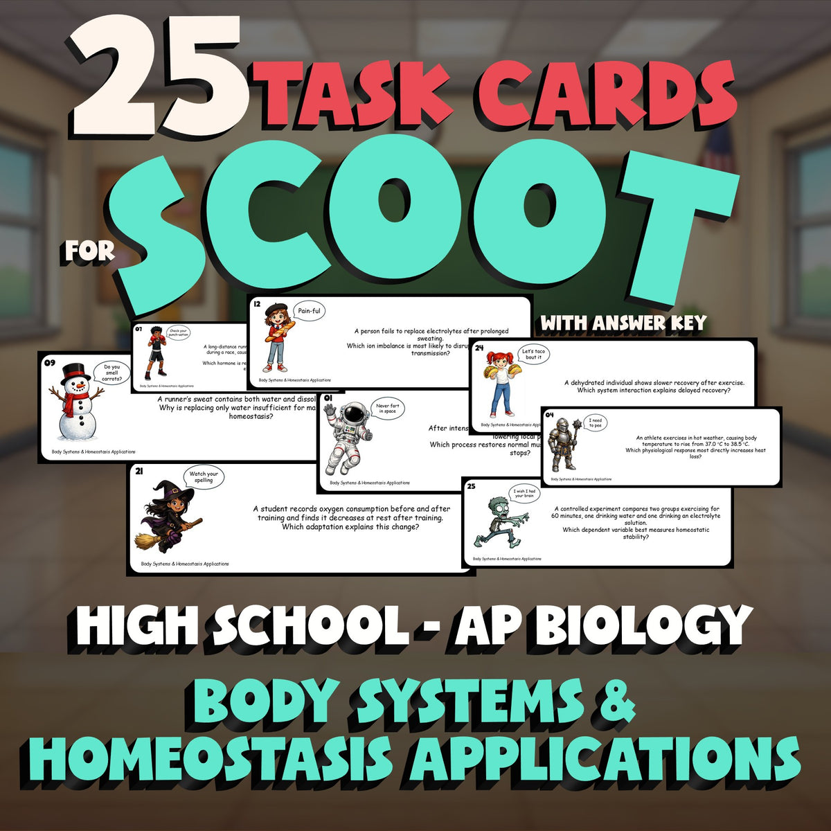 Body Systems & Homeostasis Applications SCOOT TASK CARDS Science Game AP Biology