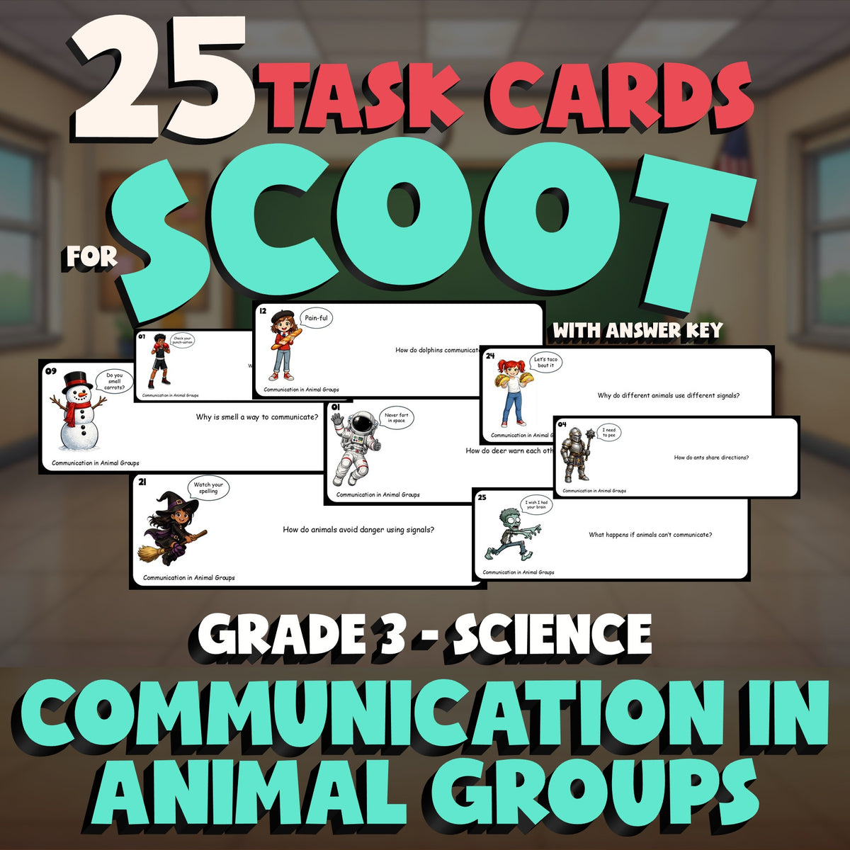 Communication in Animal Groups SCOOT TASK CARDS Science Game - No Prep Grade 3