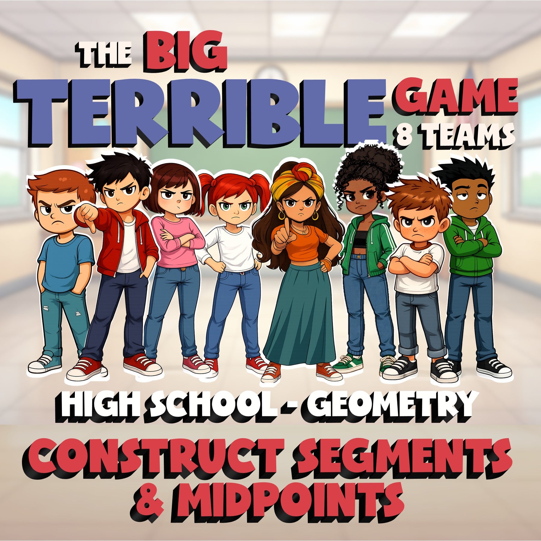 Construct Segments & Midpoints BIG TERRIBLE GAME - No Prep Geometry Math Review