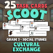 Cultural Exchange SCOOT TASK CARDS Socials Game - No Prep Grade 3 Review