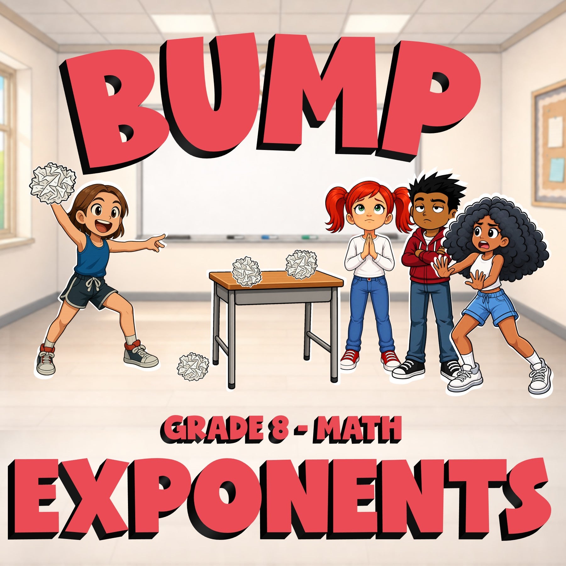 Exponents BUMP Math Game - No Prep Grade 8 Review Activity