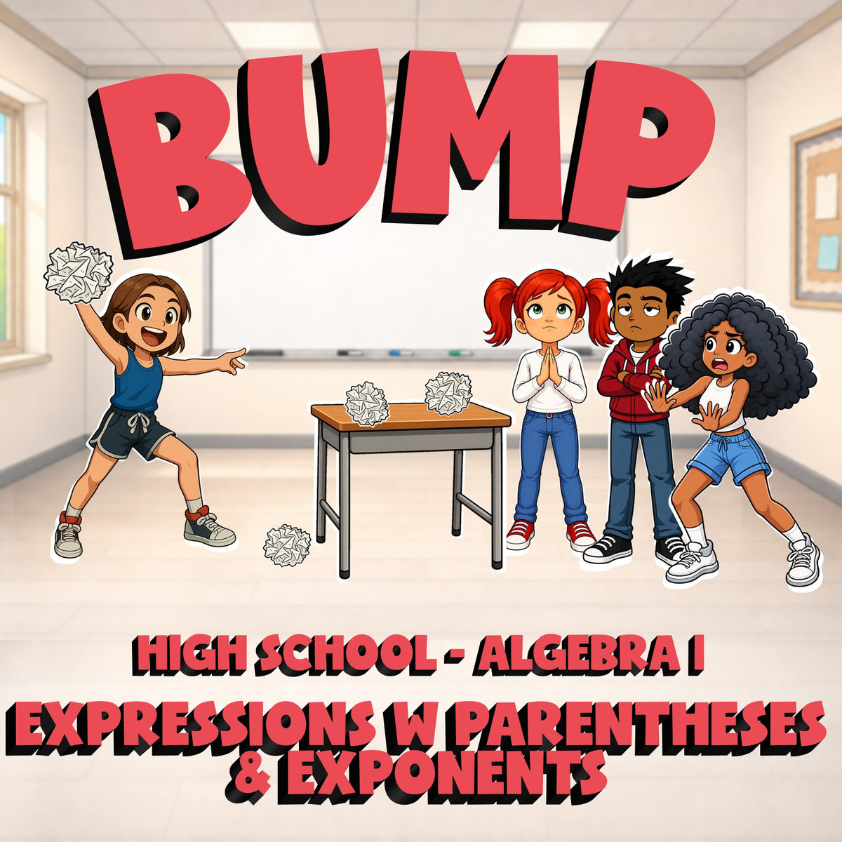 Expressions w Parentheses & Exponents BUMP Math Game - No Prep Algebra 1 Review