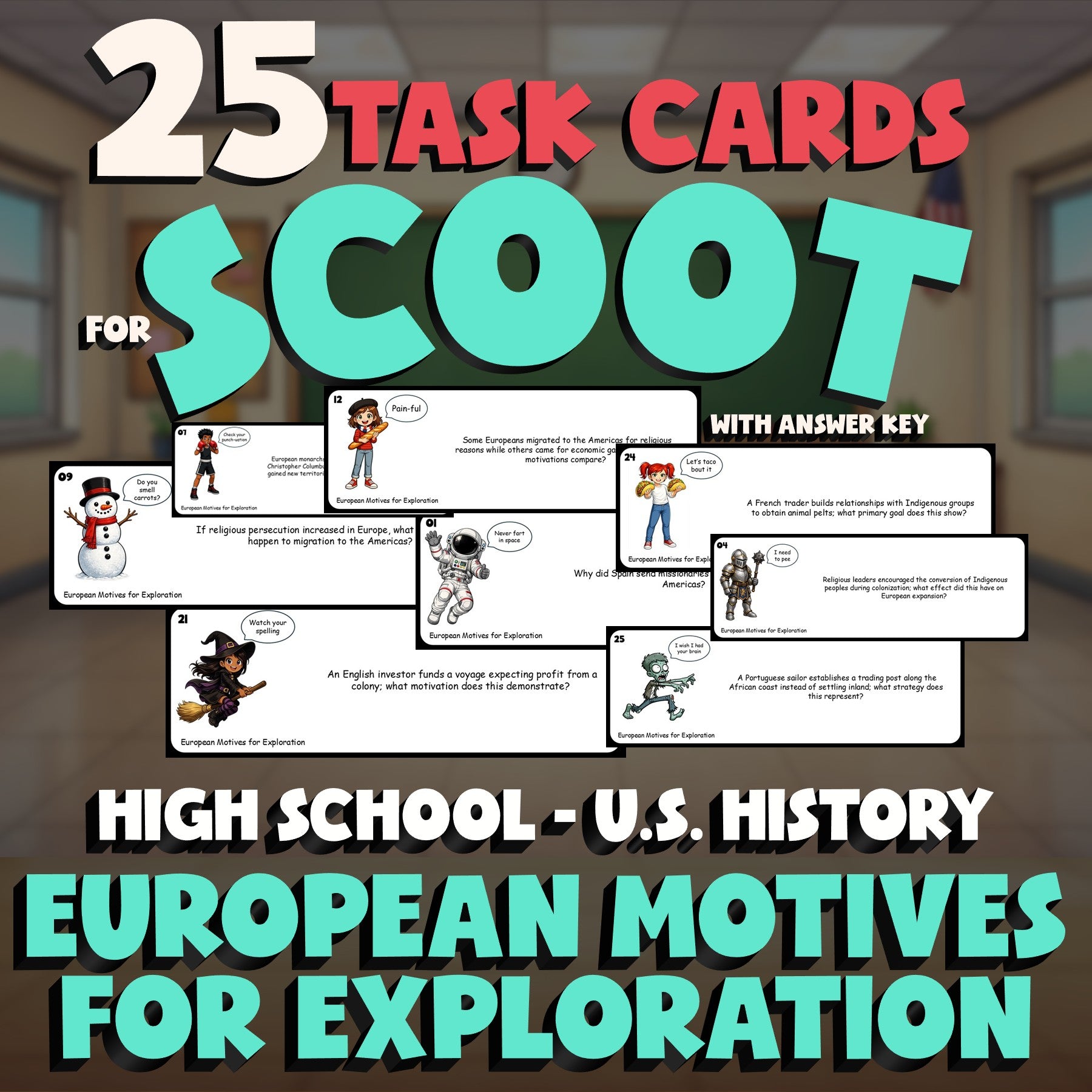 European Motives for Exploration SCOOT TASK CARDS U.S. History Game - No Prep