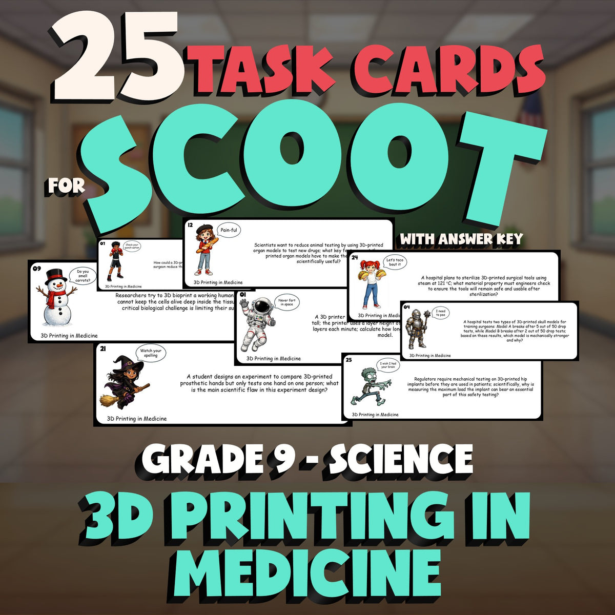 3D Printing in Medicine SCOOT TASK CARDS Science Game - No Prep Grade 9 Review
