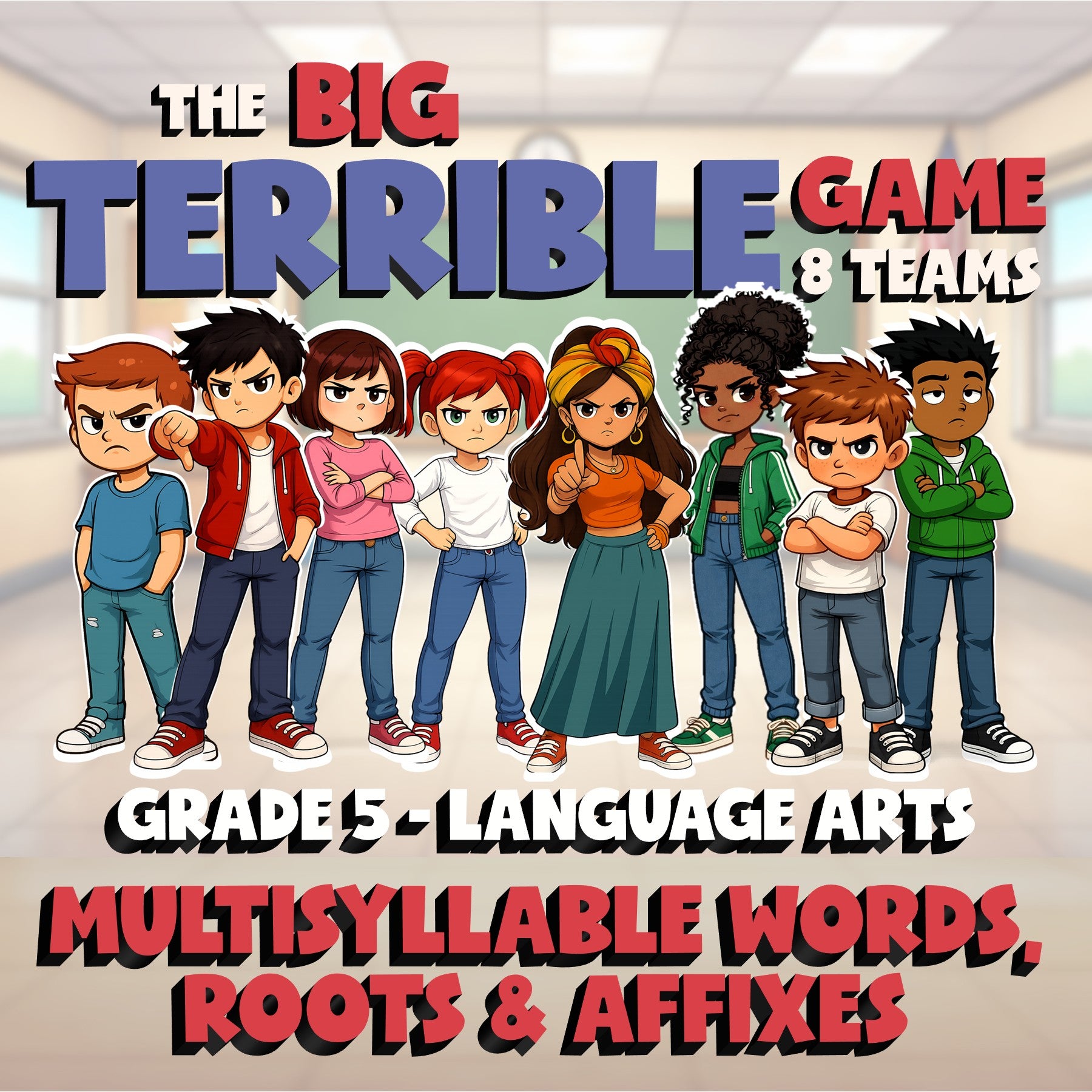 Multisyllable Words, Roots & Affixes BIG TERRIBLE GAME - Grade 5 ELA Review