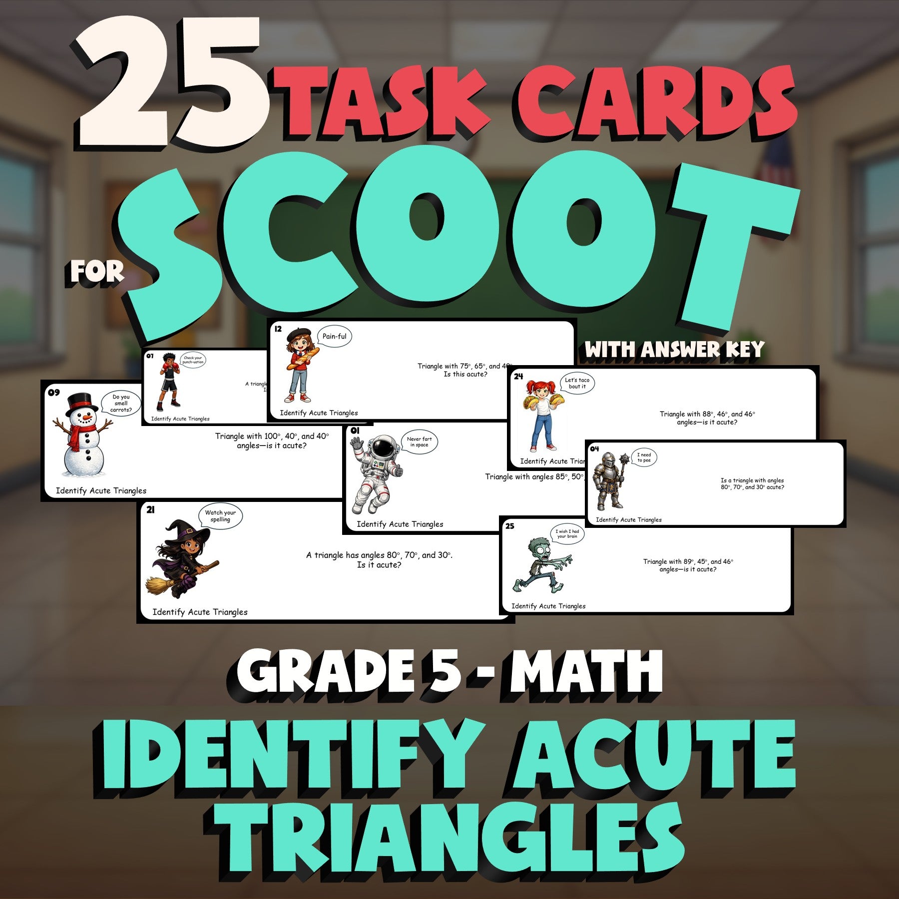 Identify Acute Triangles SCOOT TASK CARDS Math Game - No Prep Grade 5 Review