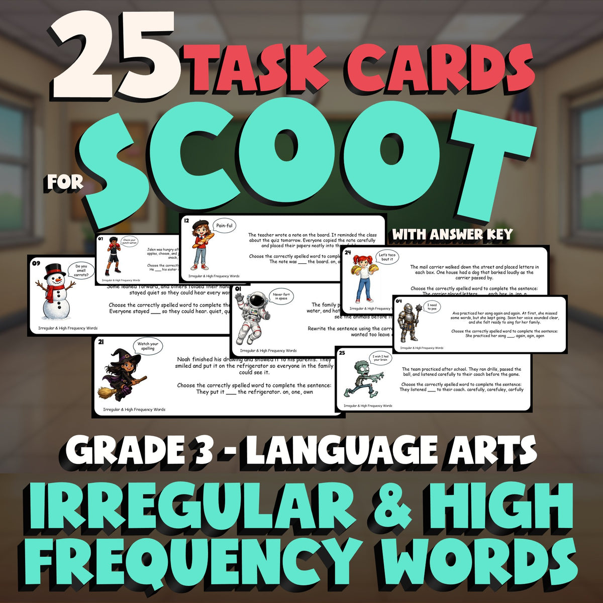Irregular & High Frequency Words SCOOT TASK CARDS ELA Game - No Prep Grade 3