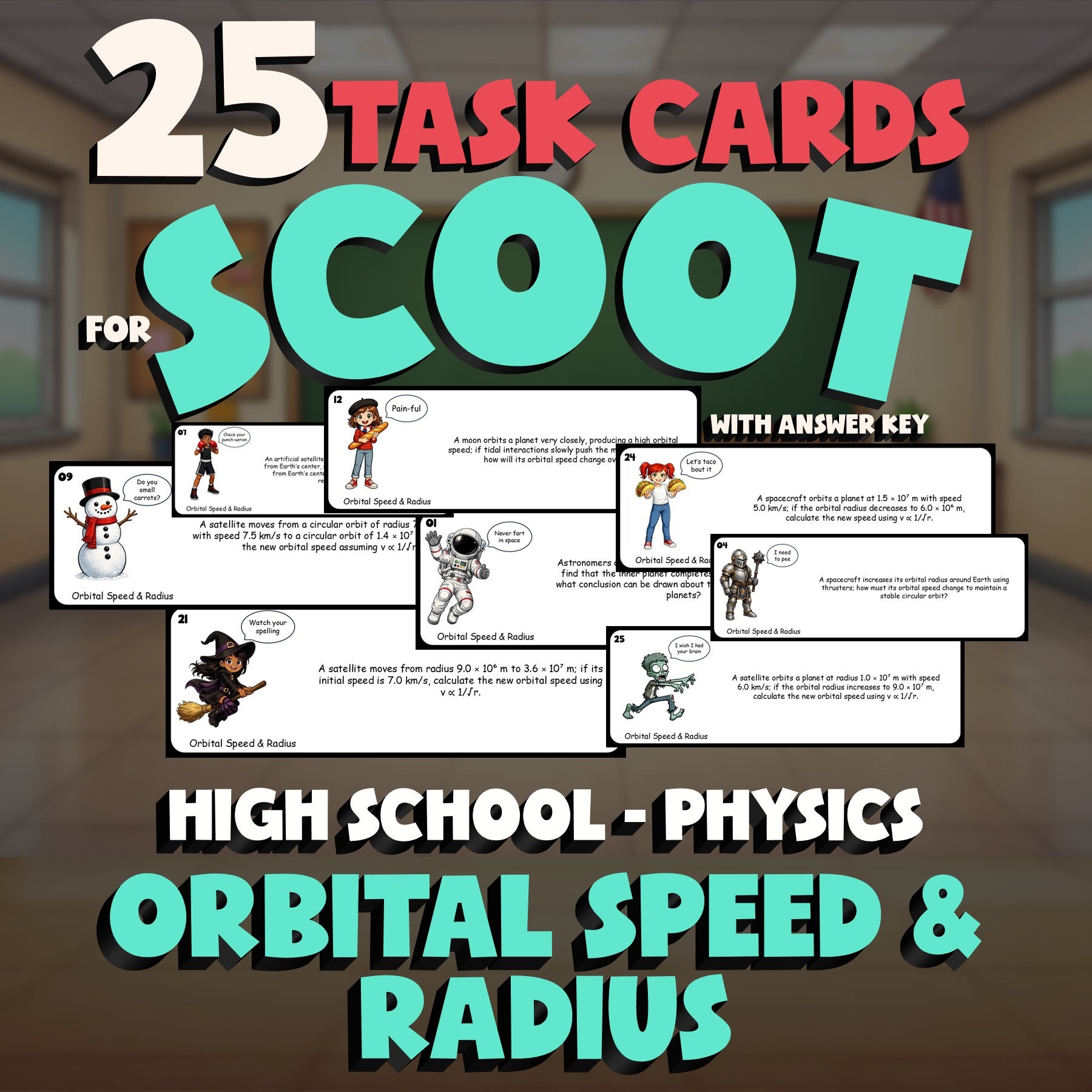 Orbital Speed & Radius SCOOT TASK CARDS Science Game - No Prep Physics Review