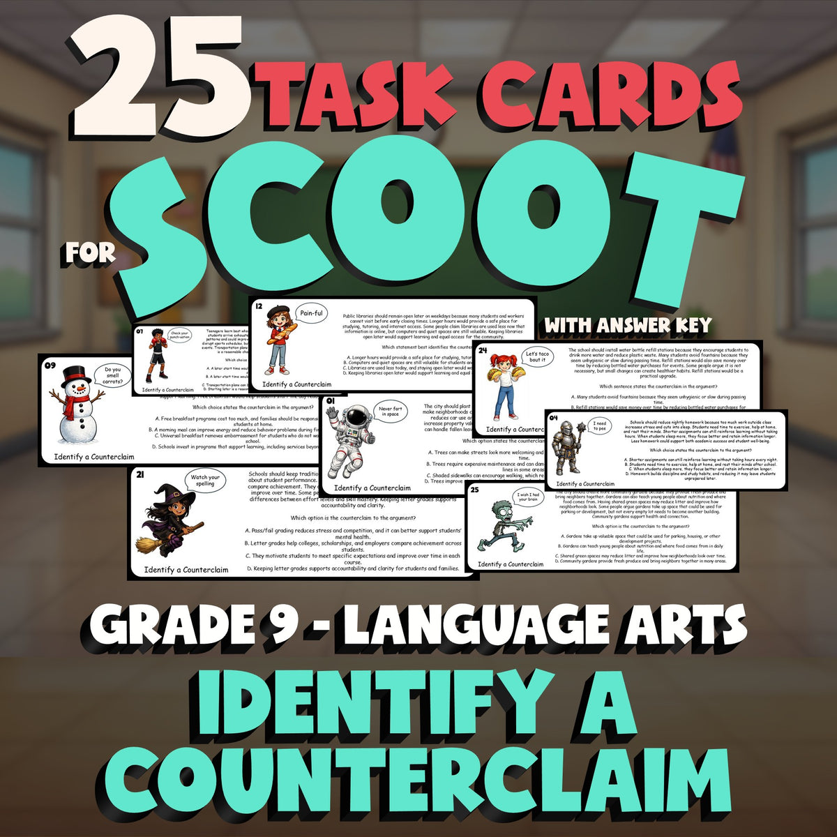 Identify a Counterclaim SCOOT TASK CARDS ELA Game - No Prep Grade 9 Review
