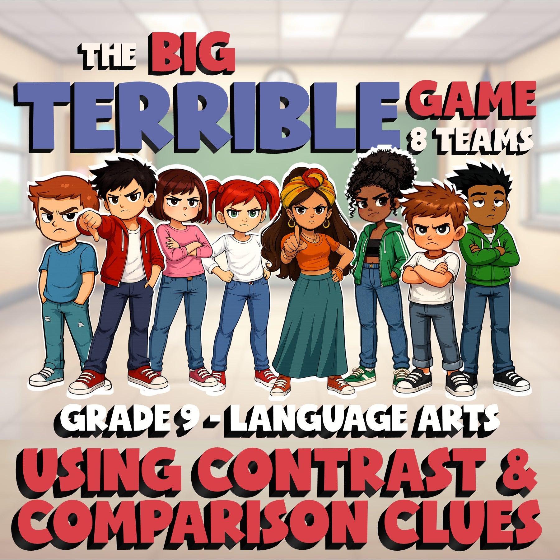 Using Contrast & Comparison Clues BIG TERRIBLE GAME - No Prep Grade 9 ELA Review