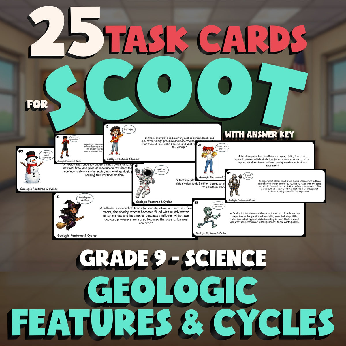 Geologic Features & Cycles SCOOT TASK CARDS Science Game - No Prep Grade 9