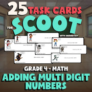 Adding Multi Digit Numbers SCOOT TASK CARDS Math Game - No Prep Grade 4 Review