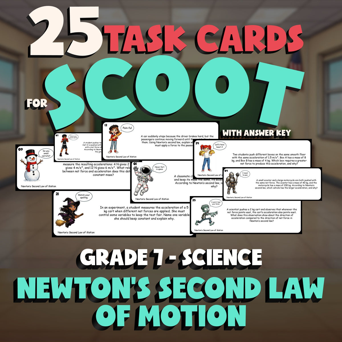 Newton’s Second Law of Motion SCOOT TASK CARDS Science Game - No Prep Grade 7