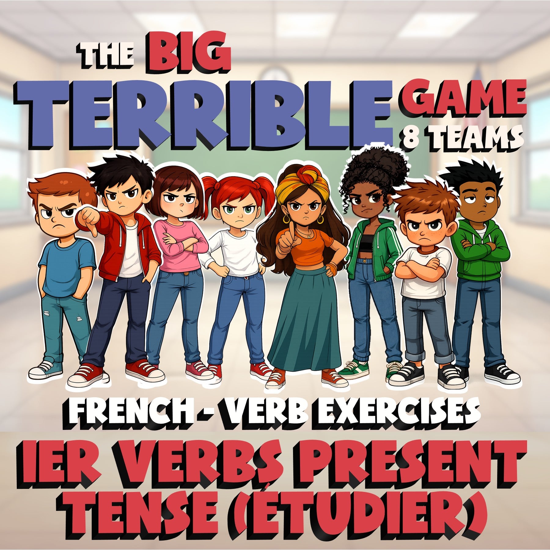 IER Verbs Present Tense (Étudier) BIG TERRIBLE GAME - No Prep French Exercise
