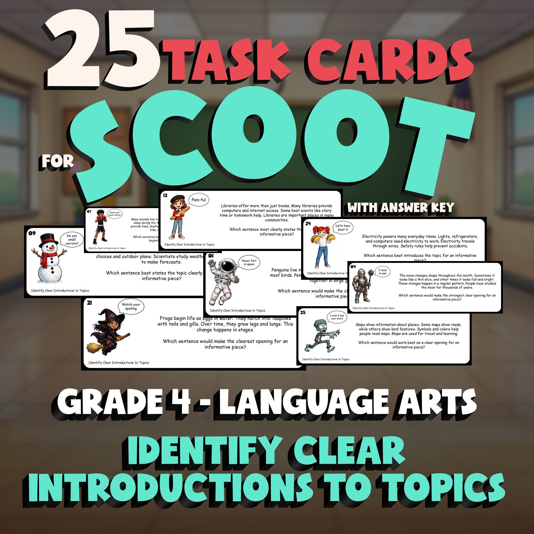 Identify Clear Introductions to Topics SCOOT TASK CARDS ELA Game - Grade 4
