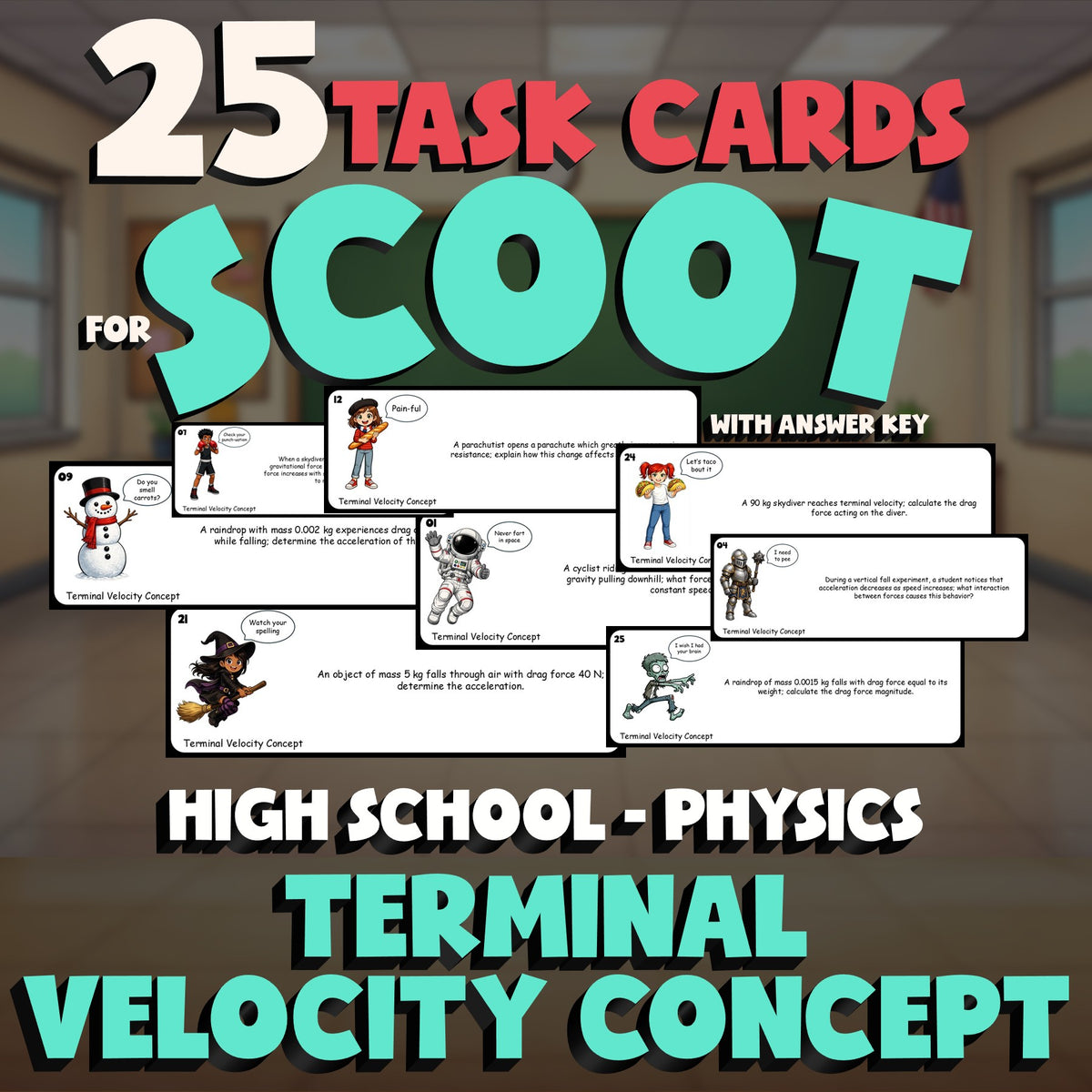 Terminal Velocity Concept SCOOT TASK CARDS Science Game - No Prep Physics Review