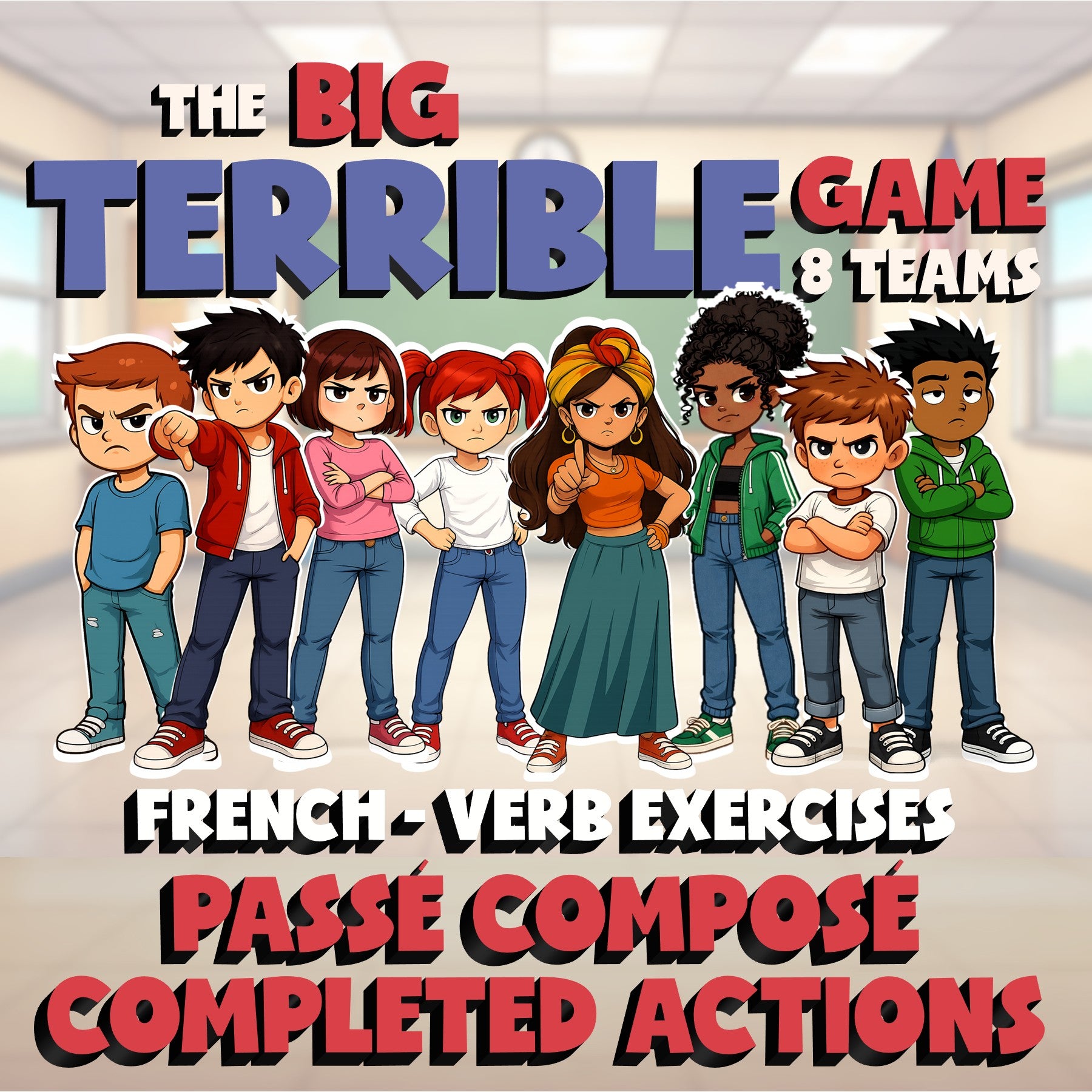 Passé Composé completed actions BIG TERRIBLE GAME - No Prep French Exercise