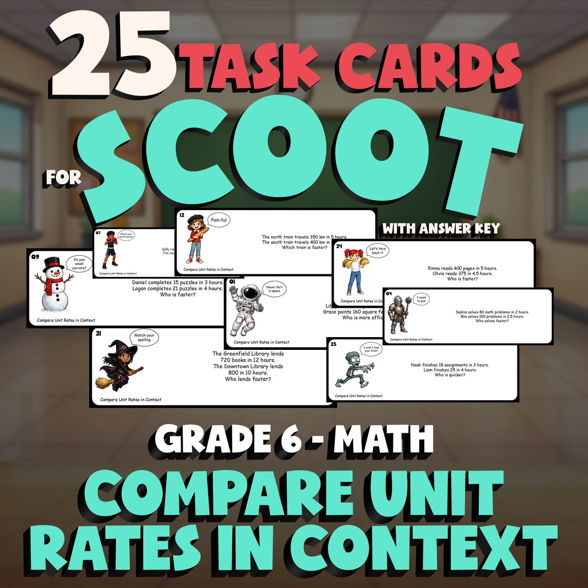 Compare Unit Rates in Context SCOOT TASK CARDS Math Game - No Prep Grade 6