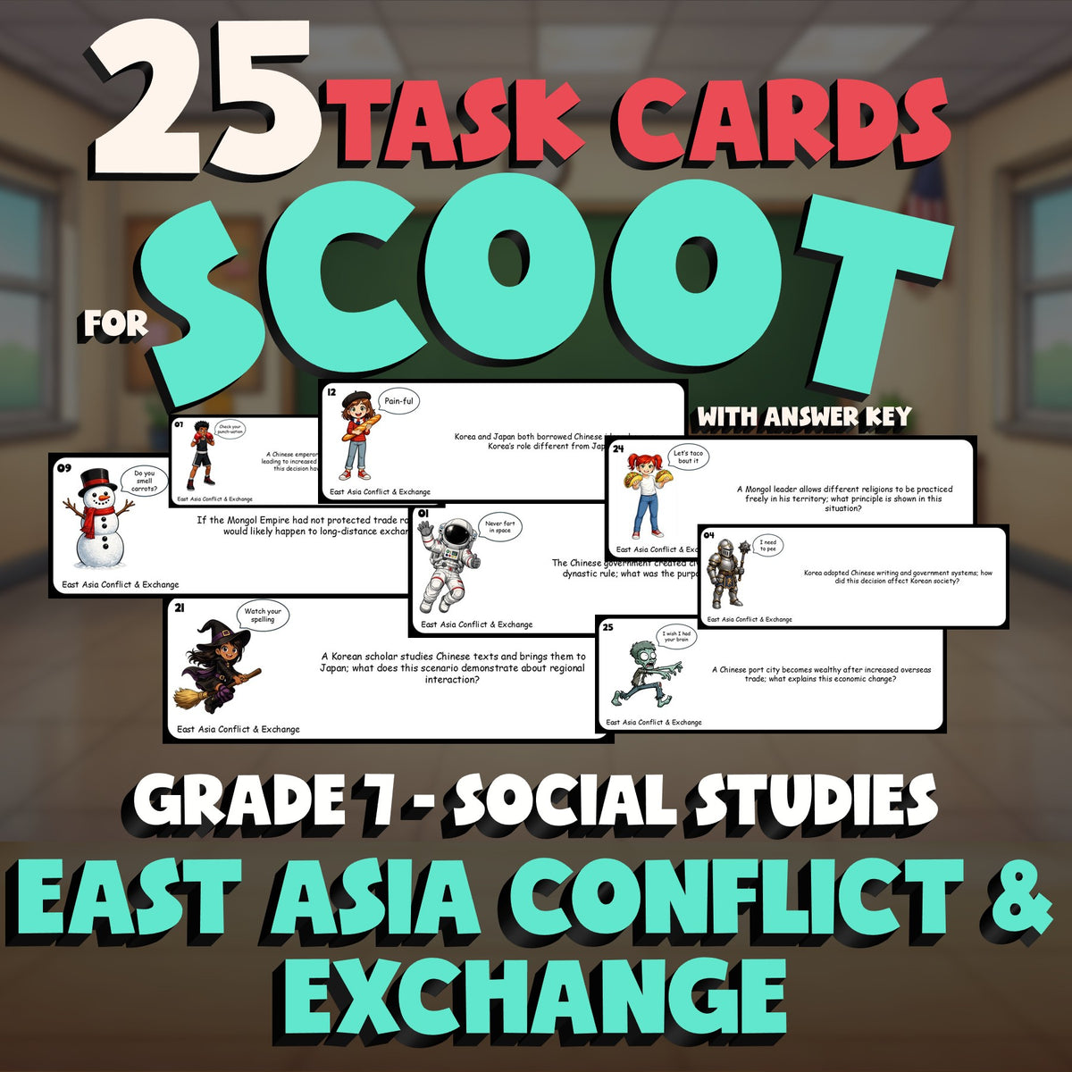East Asia Conflict & Exchange SCOOT TASK CARDS Socials Game - No Prep Grade 7