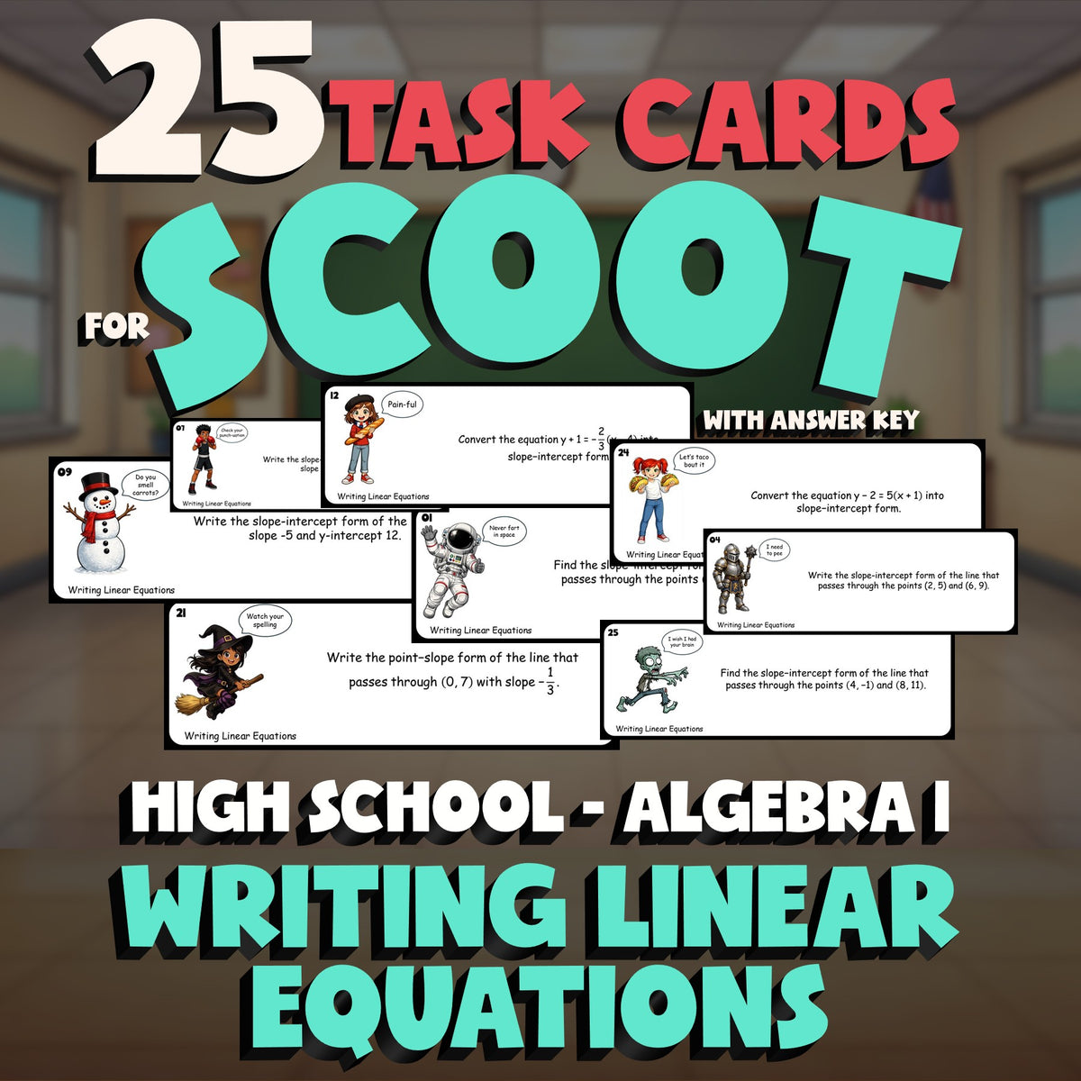 Writing Linear Equations SCOOT TASK CARDS Math Game - No Prep Algebra 1 Review