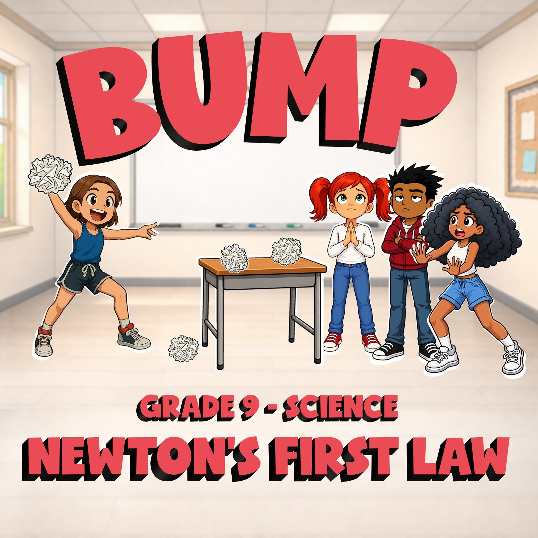 Newton’s First Law BUMP Science Game - No Prep Grade 9 Review Activity