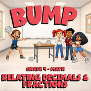 Relating Decimals & Fractions BUMP Math Game - No Prep Grade 4 Review Activity