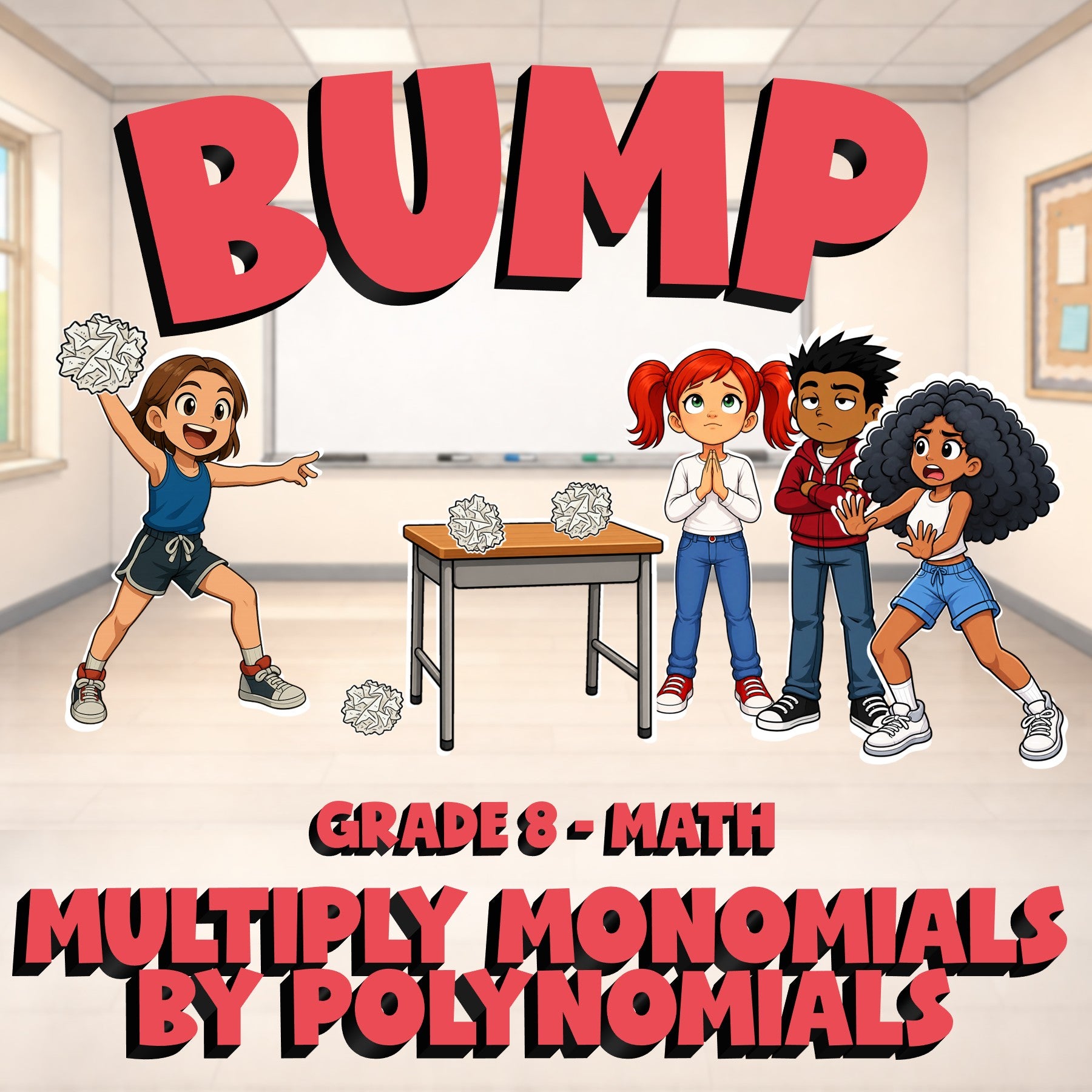 Multiply Monomials by Polynomials BUMP Math Game - No Prep Grade 8 Review