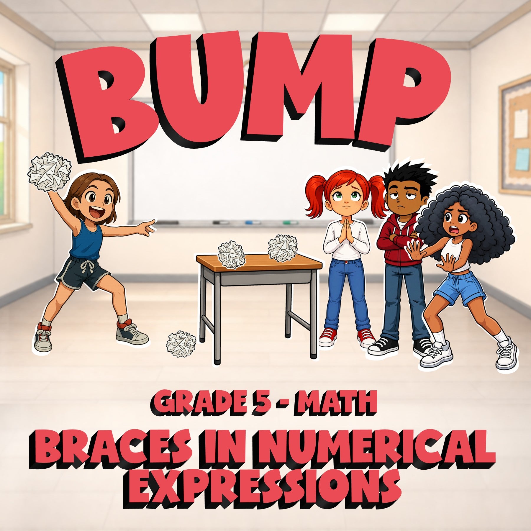 Braces in Numerical Expressions BUMP Math Game - No Prep Grade 5 Review Activity