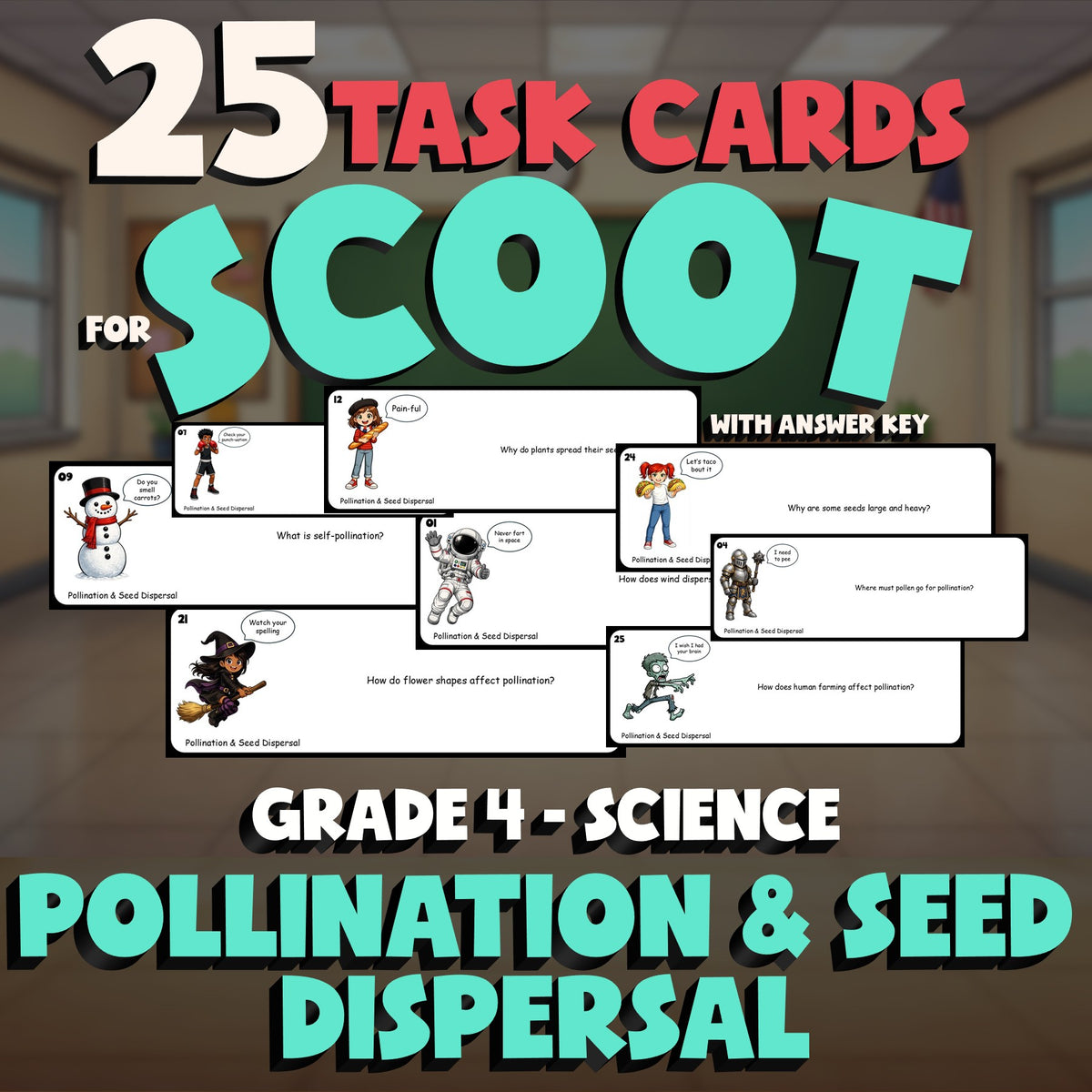 Pollination & Seed Dispersal SCOOT TASK CARDS Science Game - No Prep Grade 4